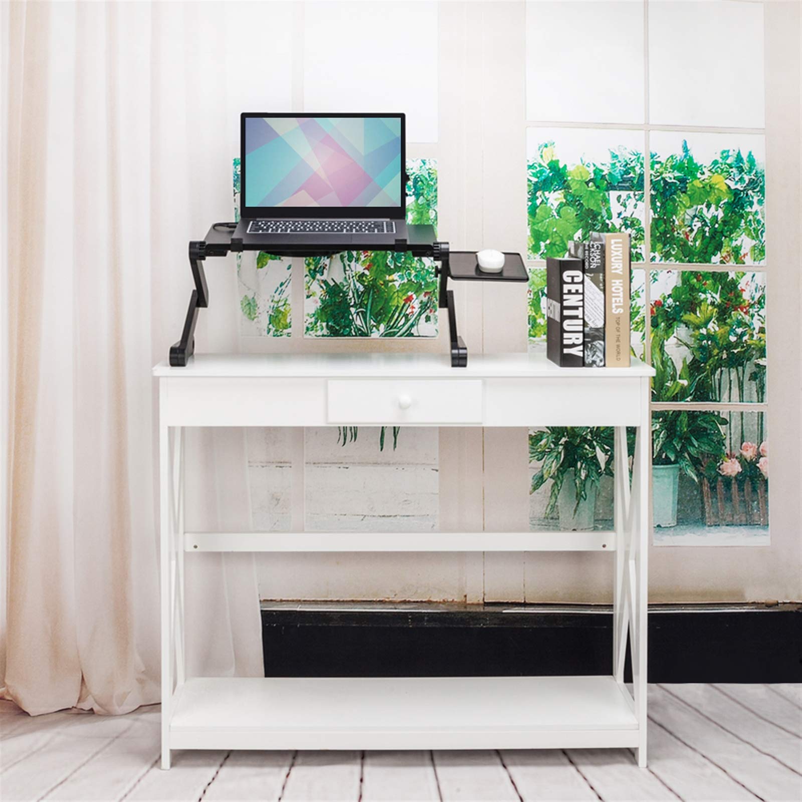 JASOYA 360-degree Rotating Multifunctional Adjustable Portable Folding Table with Fan and Mouse, Suitable for Bed Sofa Sofa Office Black