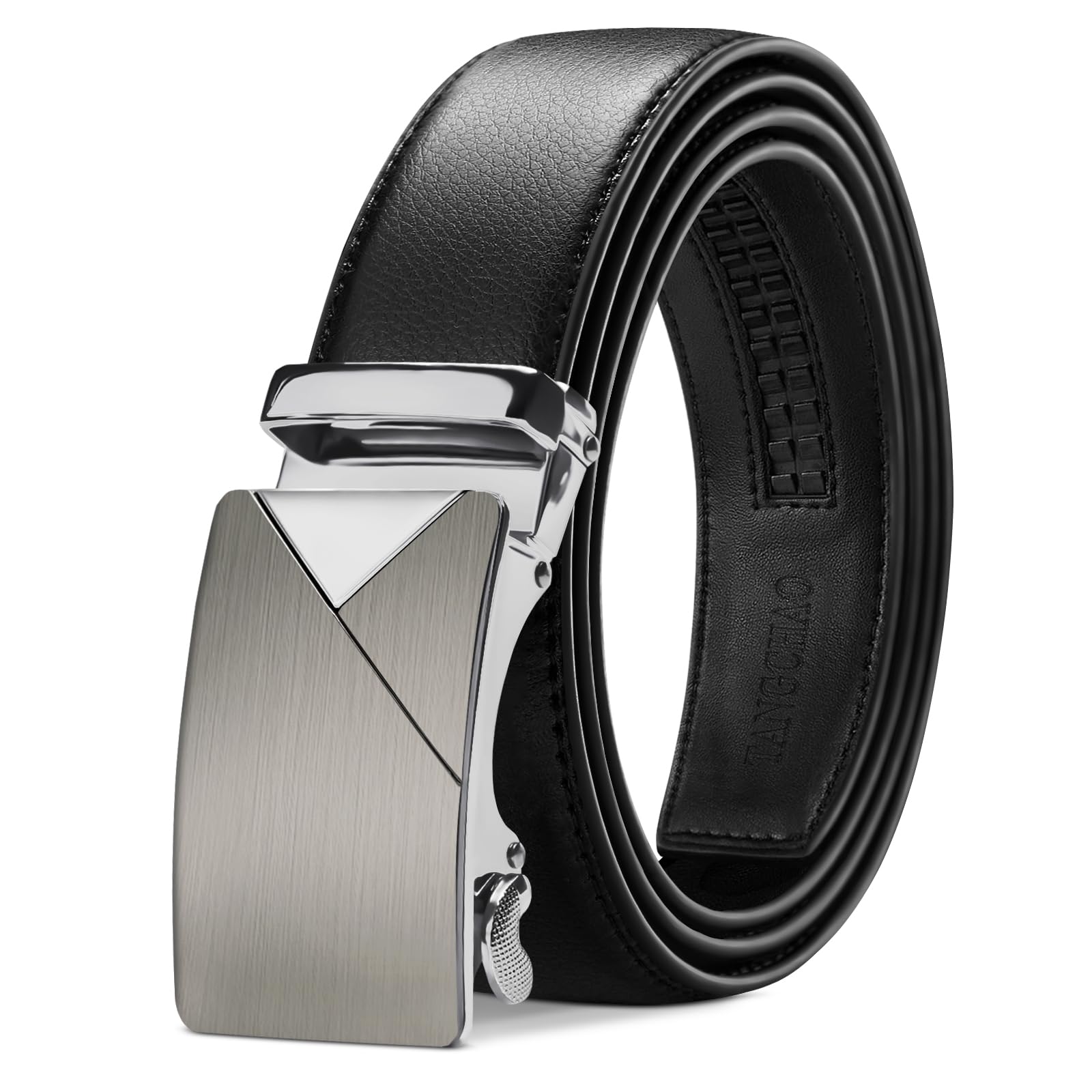 TANGCHAO Belts for Men, Mens Leather Ratchet Belt 1 3/8", Adjustable Belt Fit Everywhere Black Length 115cm