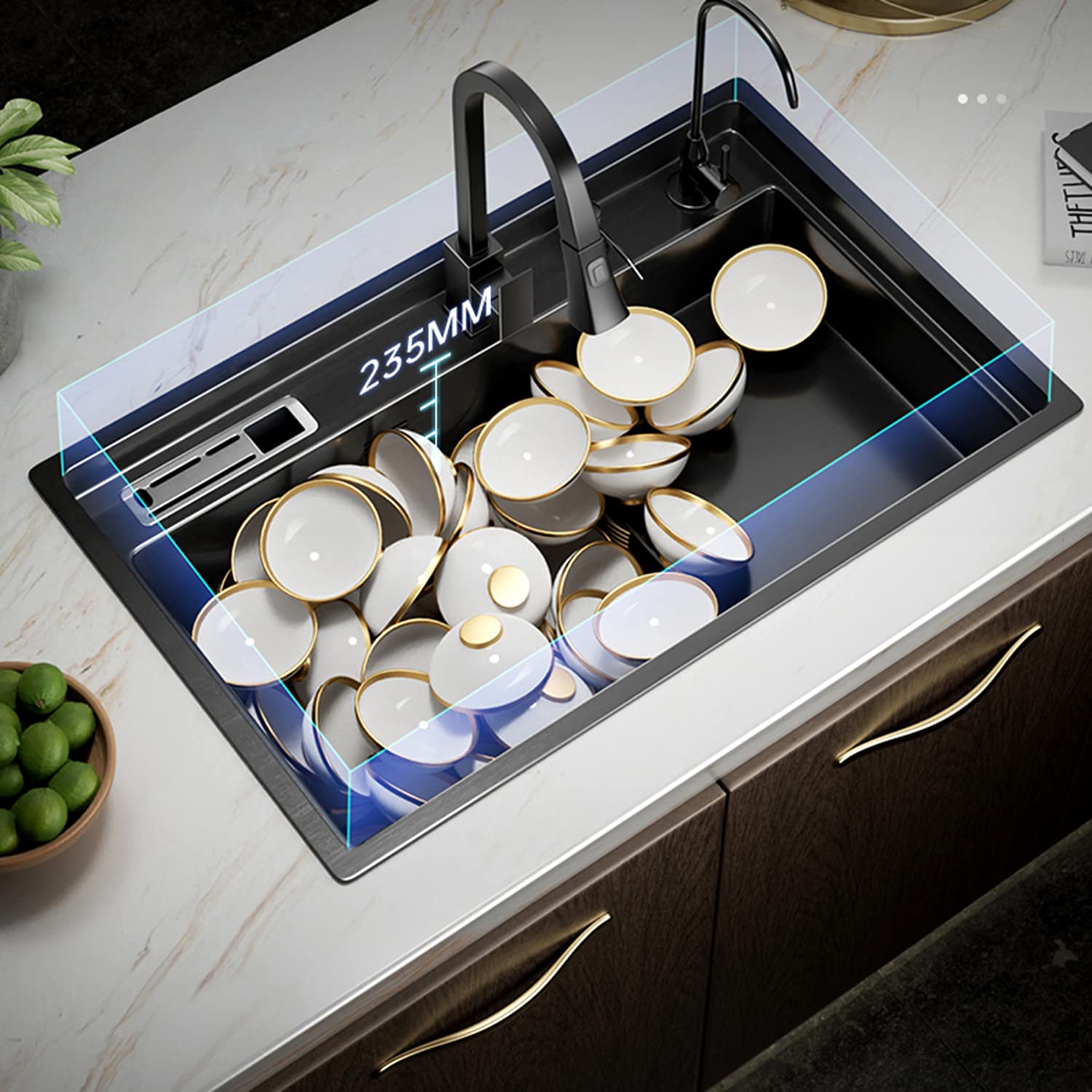 Amazon｜キッチンシンク ステンレス製ラージシングルボウルシンク 段差