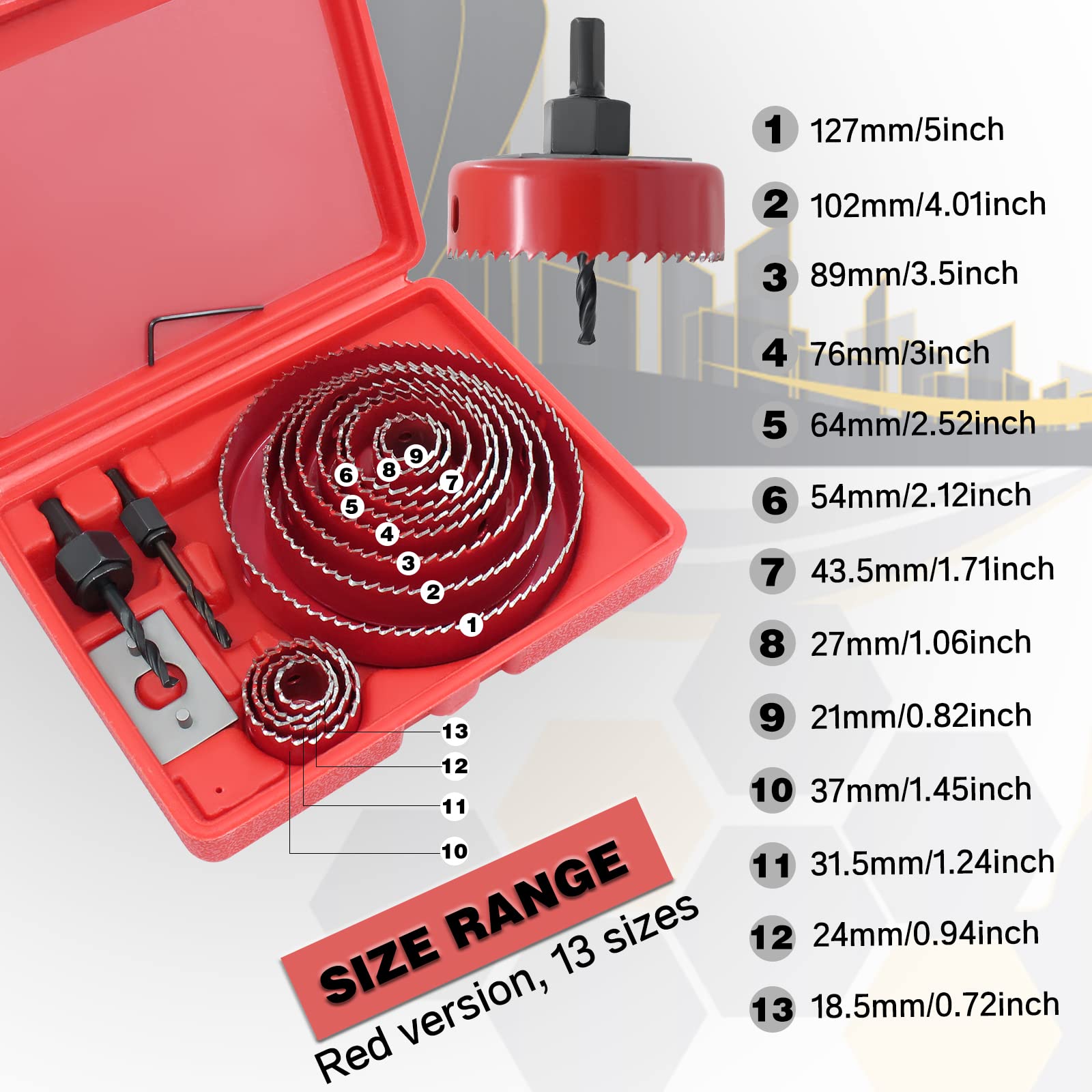 16-Teiliges LochsäGen-Set, 3/4 Bis 5 (19-127 Mm) SäGebläTter, für1896