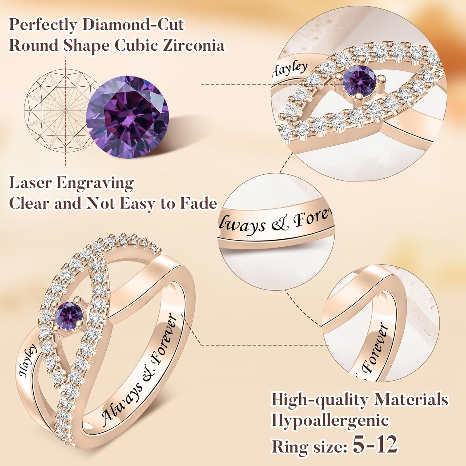 Personalized 1-6 Birthstone Rings for Women Personalized Promise Ring for Her Sterling Silver Engraved Name Ring Custom Family Rings Jewelry Gift for Mom Wife Grandma Daughter - Image 3