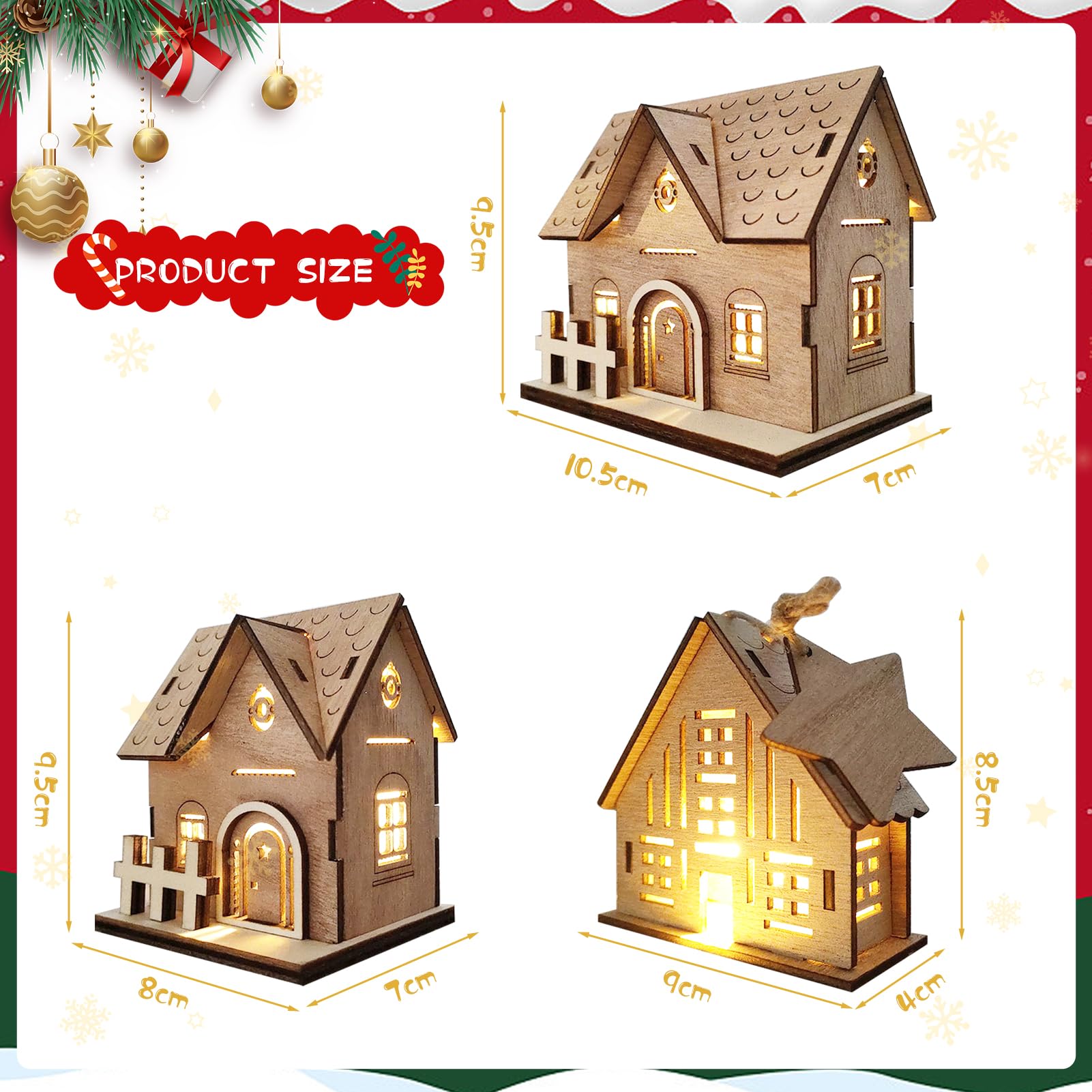 Weihnachtsdorf Mit Beleuchtung - 3 Holzhäuser Für Festliche Stimmung