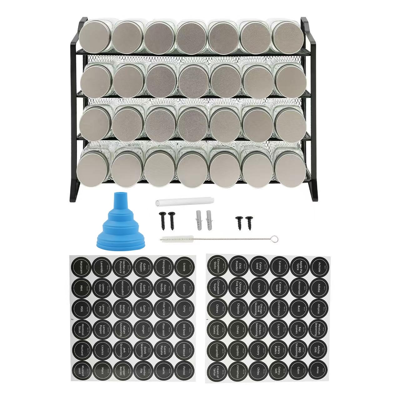 Étagère à épices 4 niveaux 28 bocaux en fer 5 kg Montage mural portable