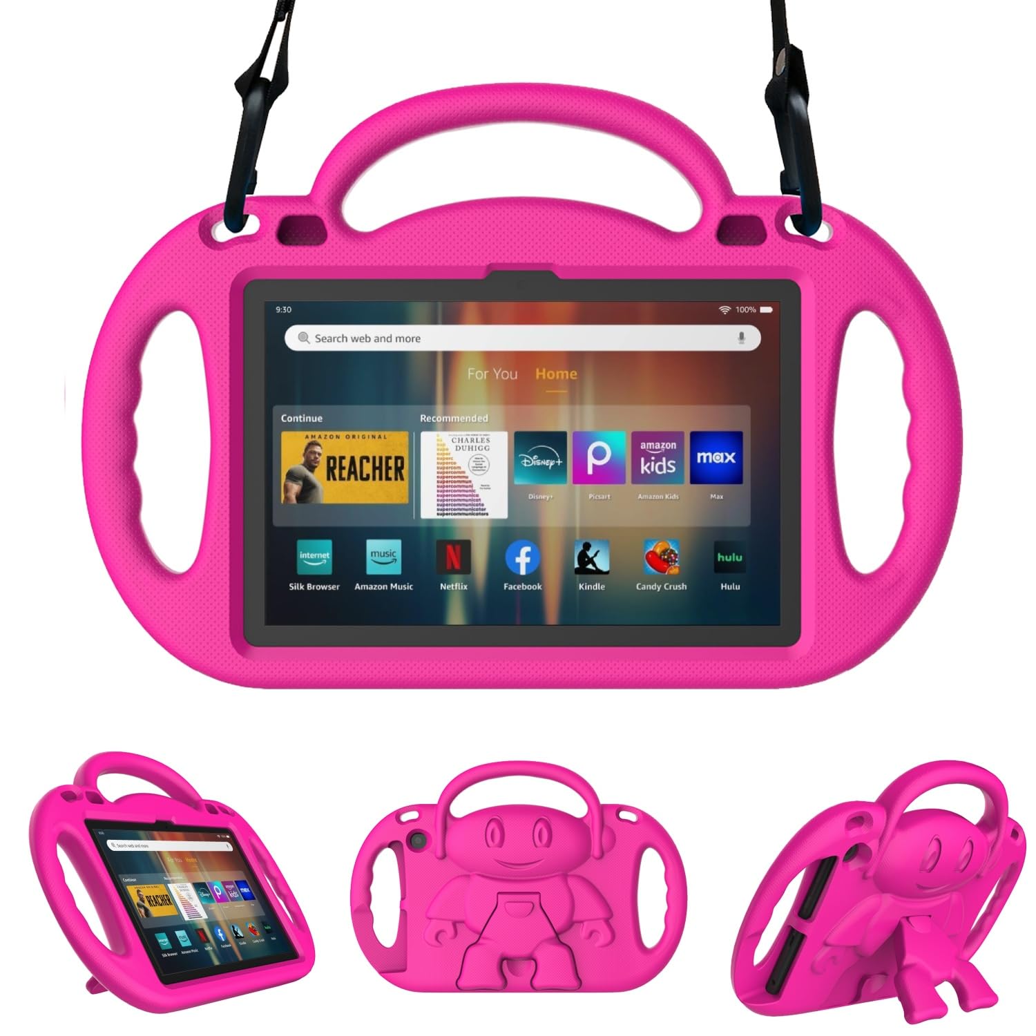 Sanyetral Schutzhülle für 20,3 cm (8 Zoll) Tablet, stoßfest, mit Griff und Halterung, nicht kompatibel mit TCL, Nokia, Samsung, Rosa