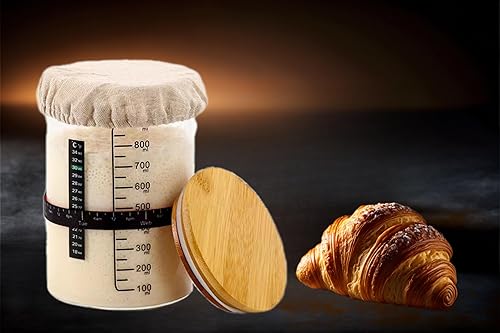 Miniatura 4 de Juego de repuesto para kits de tarros de inicio de masa madre con cubierta de tela, medidor de temperatura y bandas de fecha. Mejora tu experiencia