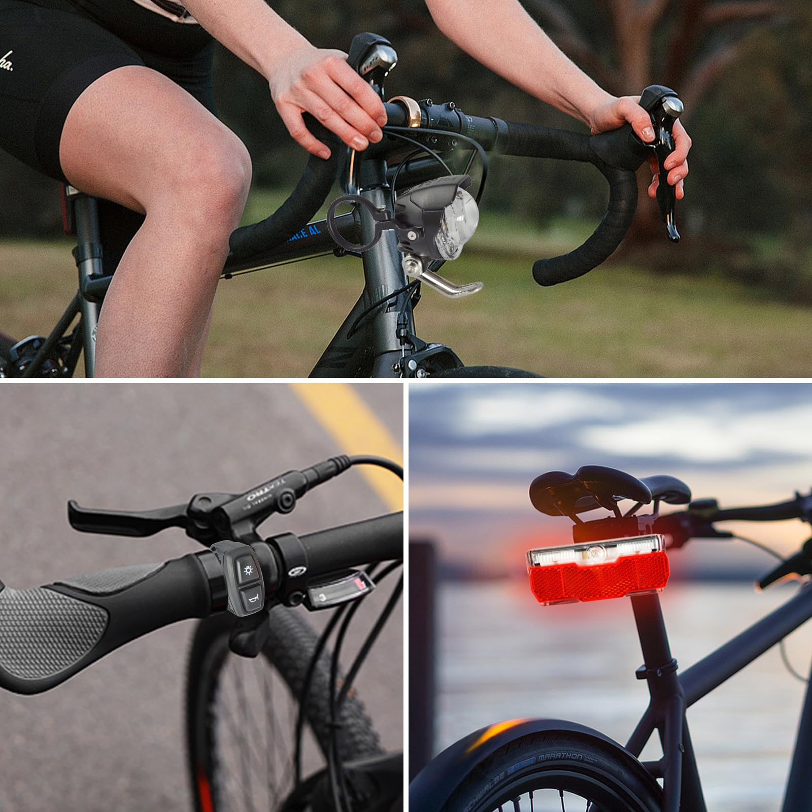 Ensemble de Feux de Vélo Super Lumineux, Lumiere Velo Avant Feux de Vélo à Led 24v 36v 48v, Feux Arrière de Phare de Vélo Électrique Étanche avec Interrupteur de Boîtier en Aluminium pour Vélo