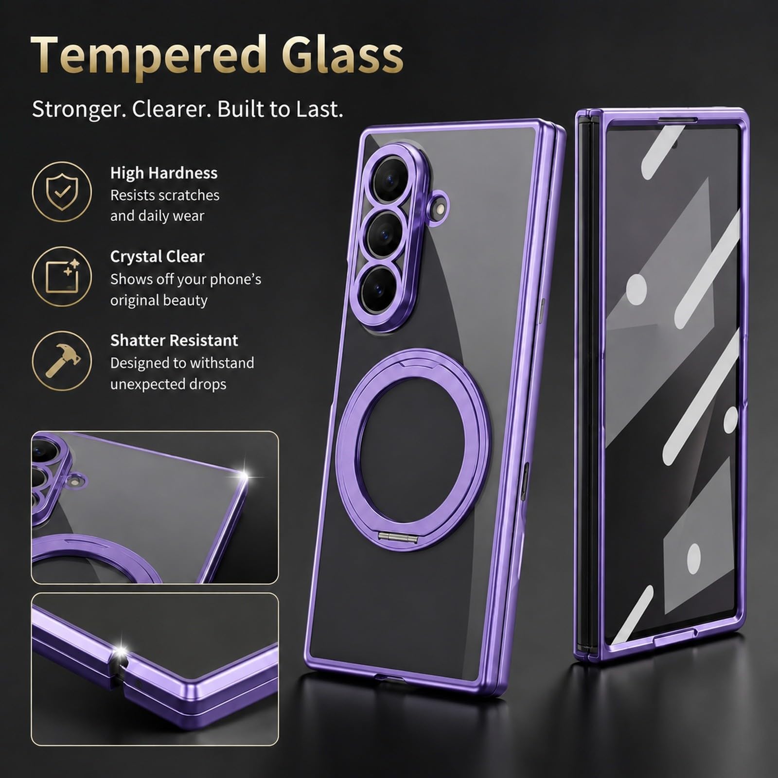 Generic Custodia compatibile con Samsung Galaxy Z Fold 7 (colore: argento) placcatura magnetica supporto in metallo antiurto con custodia trasparente
