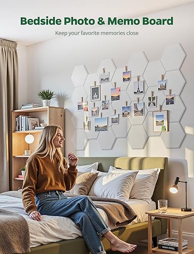 Miniatura 5 de Tablón de anuncios grande de 12 x 10 pulgadas, paquete de 12 tableros de corcho blanco para paredes, azulejos de fieltro hexagonal autoadhesivos,