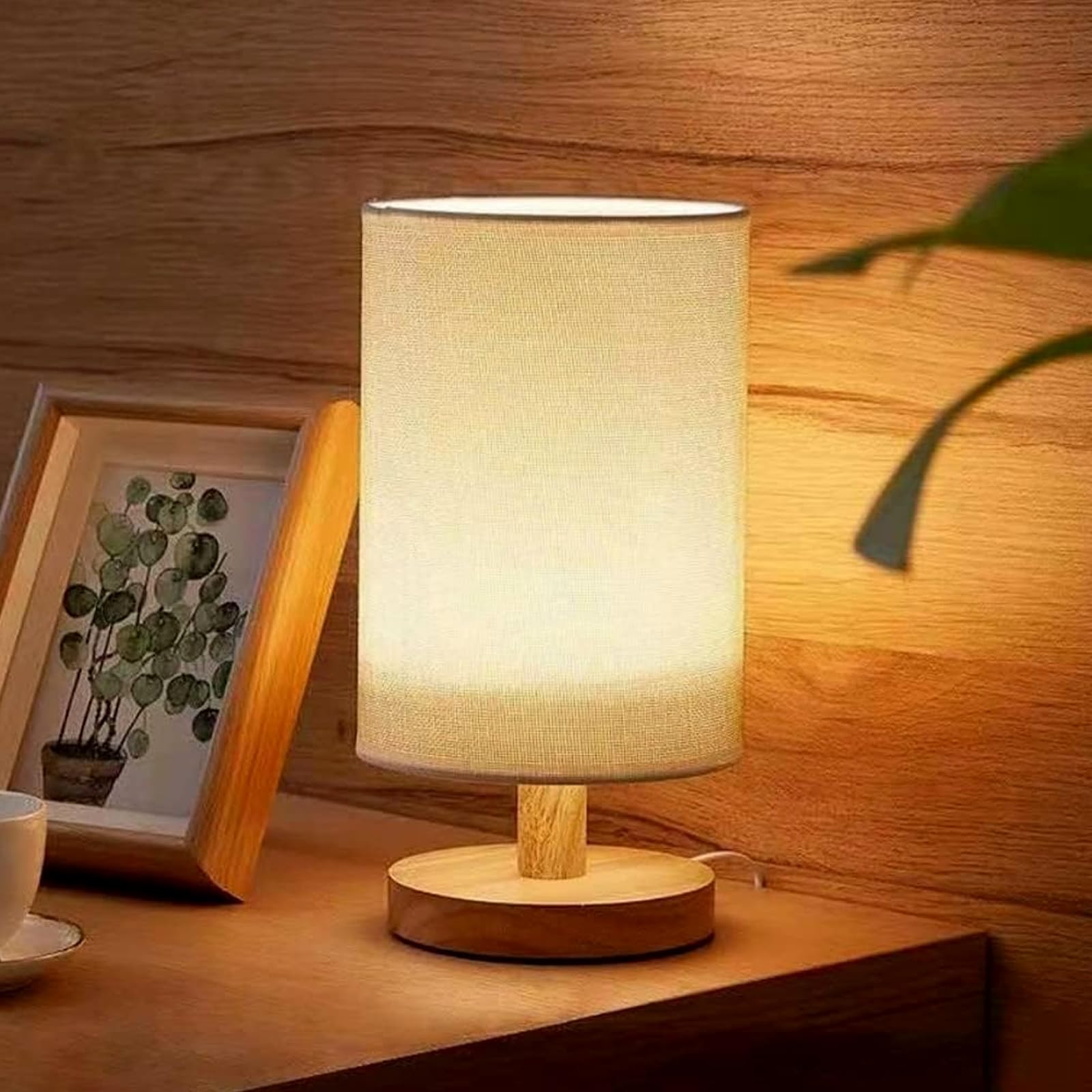Bedside Table Lamp, Bedroom Decorative Small Lamp, Wooden Lamp With Fabric Lampshade Small Table Lamp, Desk Reading Lamp Is Applicable To The Room、Living Room、 Office、 Dormitory