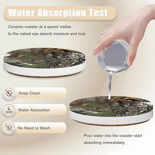 Miniatura 3 de Paquete de 2 posavasos de camuflaje para portavasos de automóvil, portavasos de cerámica para automóvil, posavasos absorbentes con base de corcho,