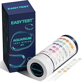 EASYTEST Aquarium Test Strips - 6 in 1 + 150 Strips - Quick and Accurate Aquarium Water Test Kit for Freshwater, Saltwater, Fish Tank, Fish Pond - Monitoring Total Hardness,Carbonate Nitrate, Nitrite, Cl2, pH