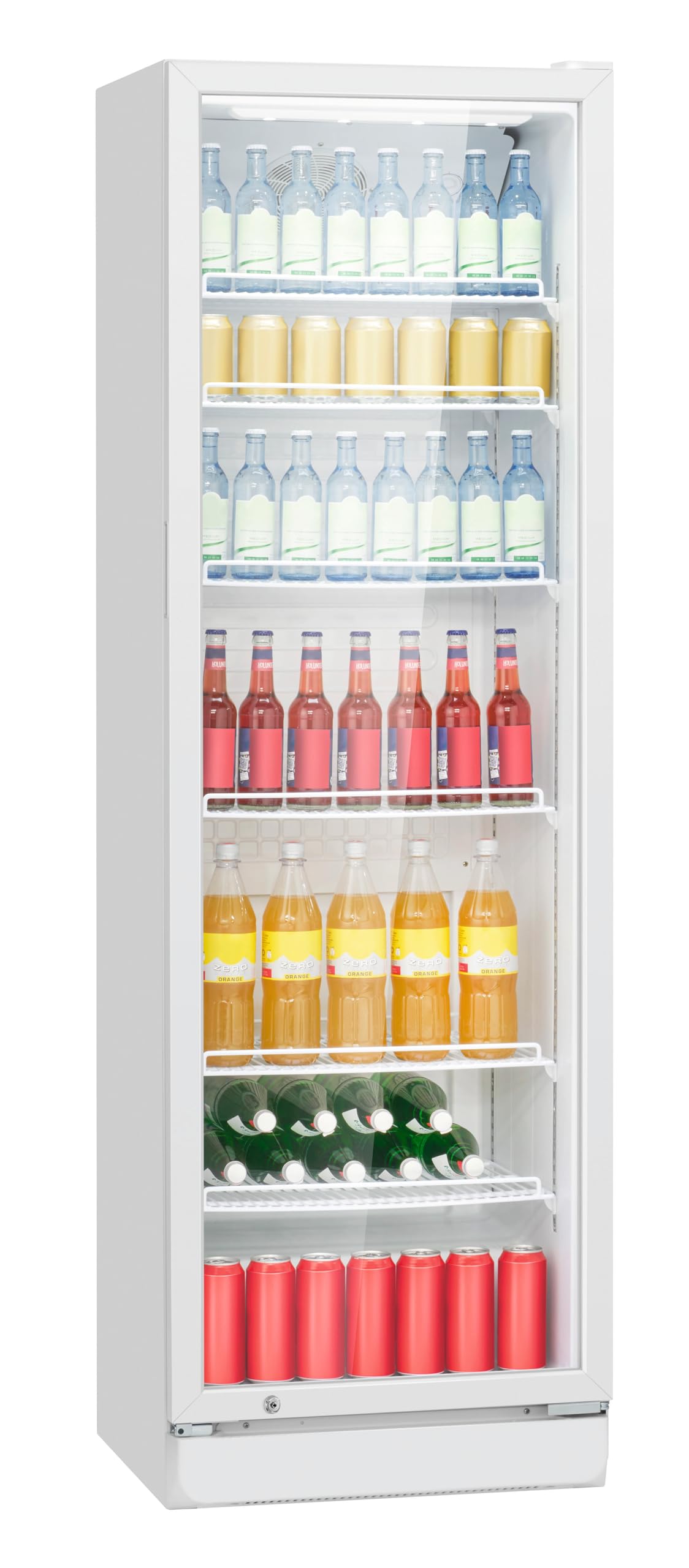 Bomann KSG 7351 Flaschenkühlschrank, 60 cm breit, 356 L, Glastür, Innenraumbeleuchtung, abschließbare Gerätetür, 6 Gitterablagen, weiß