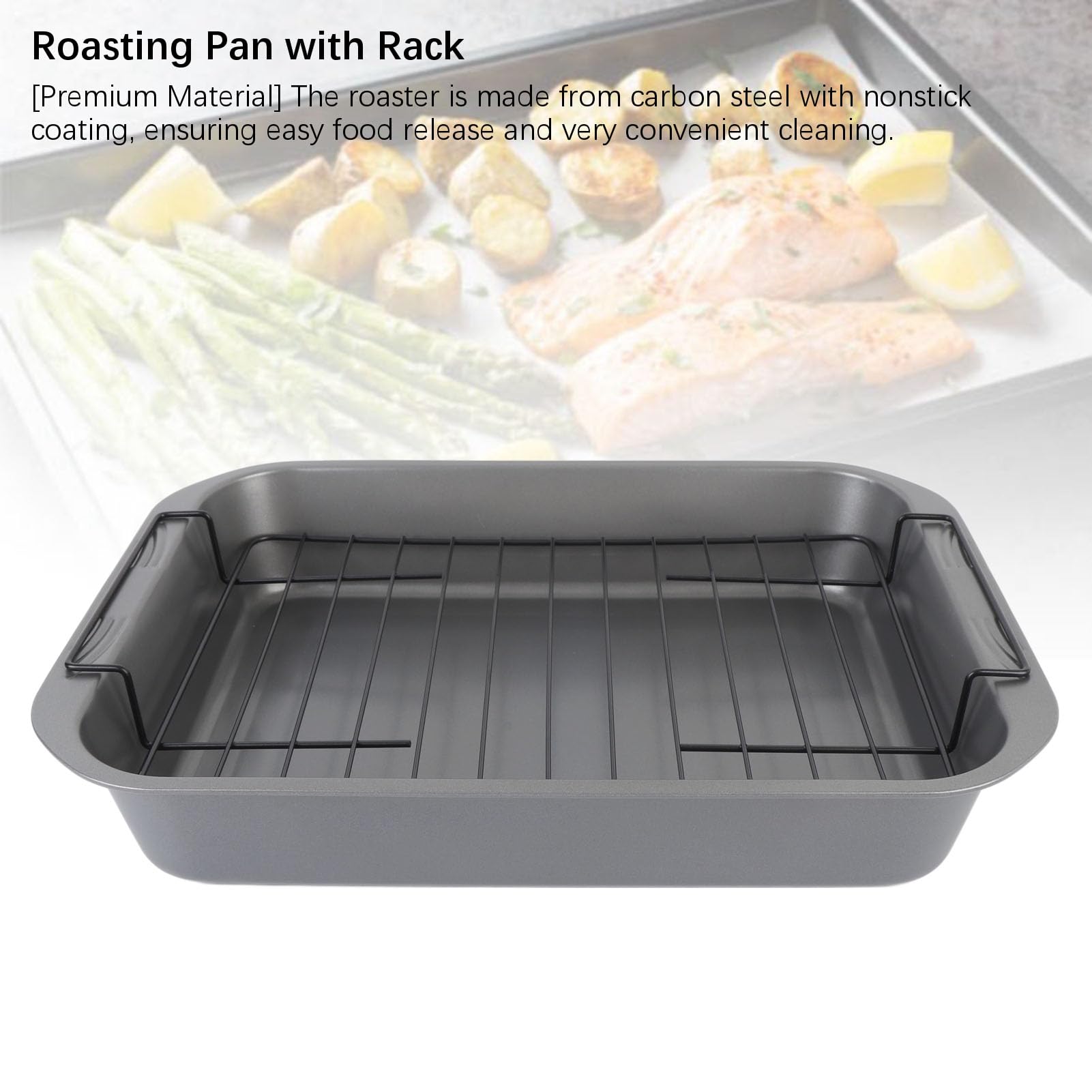 Nikou Antihaft-Bräter mit Rost, Karbonstahl, hitzebeständig, rechteckig, Bräter Backofen, Backblech, ideal zum Braten und Backen, 38 x 26 cm