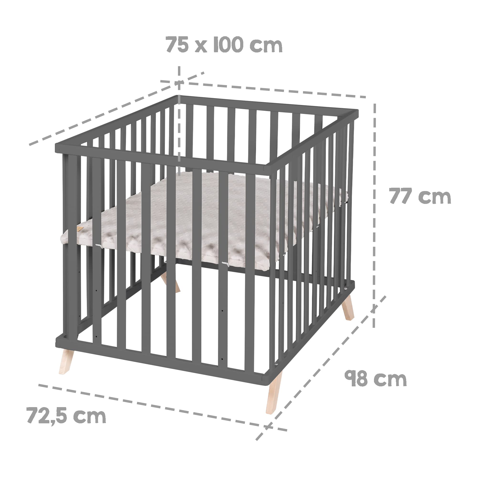 roba kojec 'Lil Planet' antracyt 75x100 cm z wkładką i drewnianymi nogami anthracite