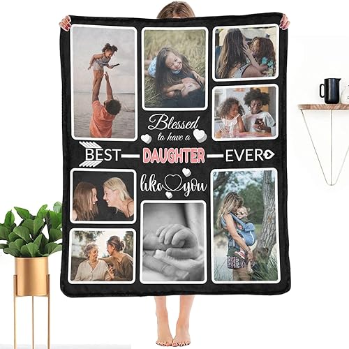 Miniatura 1 de HEINARE Manta personalizada para regalar a hija, mantas personalizadas con fotos, haz una manta de cama personalizada con texto en inglés To My