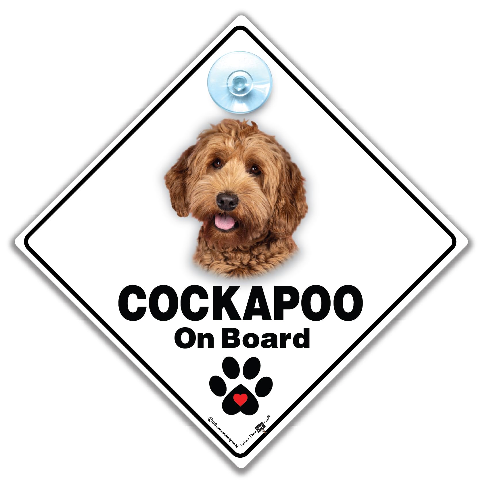 Iwantthatsign.com Cockapoo Car Sign, Cockapoo Dog On Board Car Sign, Cockapoo Dog Sign, Cockapoo On Board Sign, High Visibility Dog Car Sign With Suction Cup To Notify Of Dog In Vehicle 14 Cm X 14Cm X 2Cm