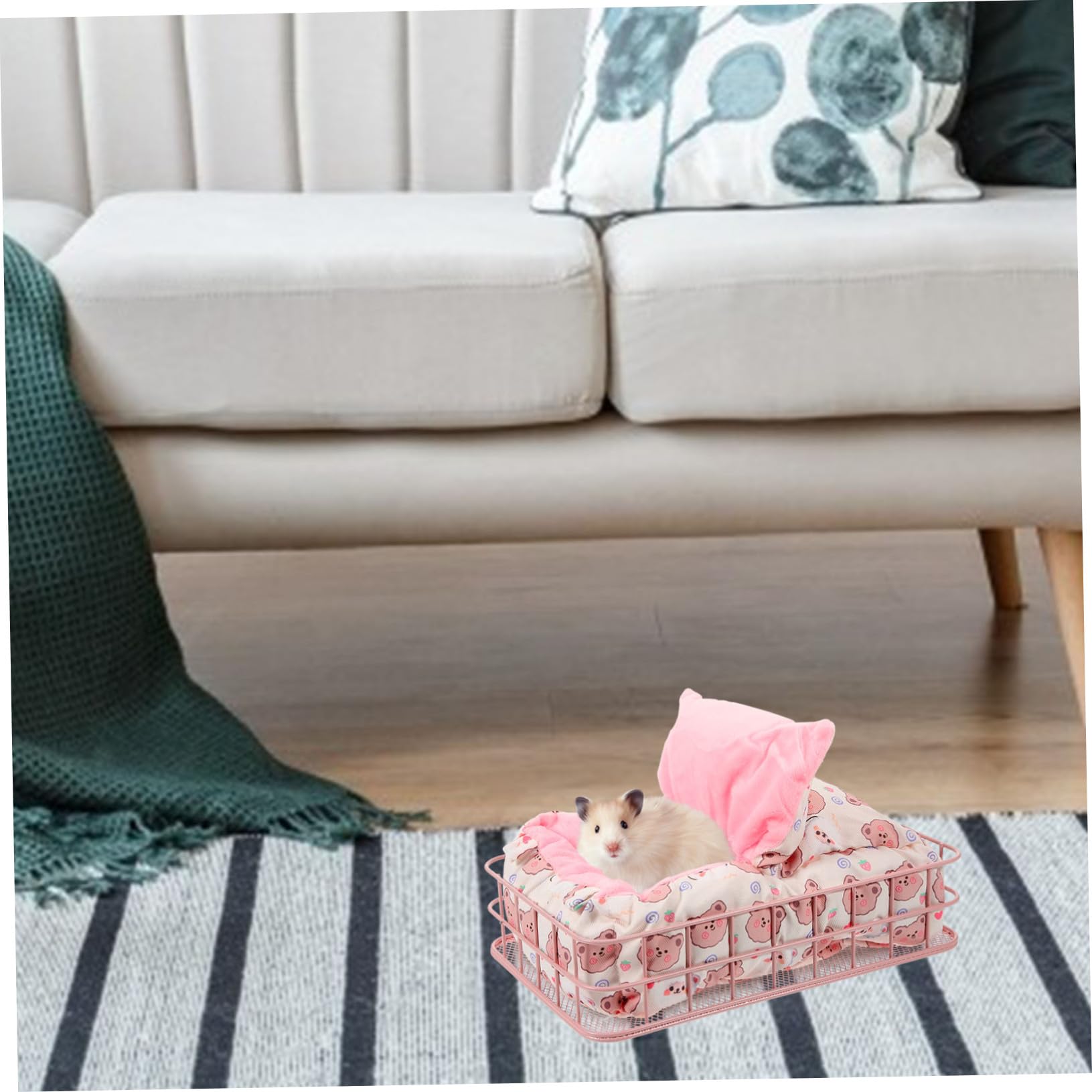 SUPVOX Letto in Ferro per Criceti, Nido Decorativo 2 Pezzi Rosa | Riposo Quotidiano, Struttura in Ferro e Cotone, per Furetto e Roditore, Accessorio per Piccole Gabbie