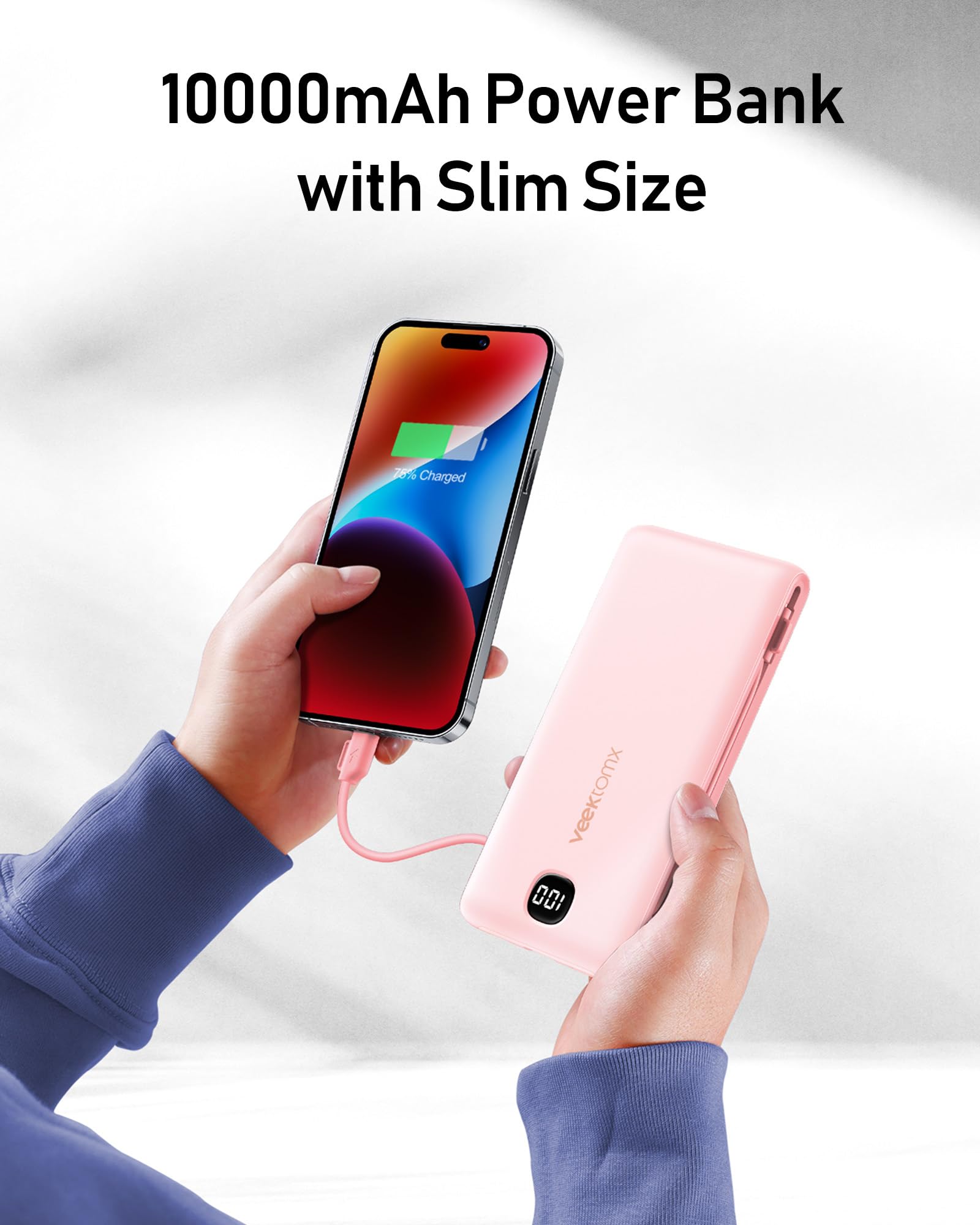 VEEKTOMX 10000mAh Portable Charger with Built-in Cables & Wall Plug view 7