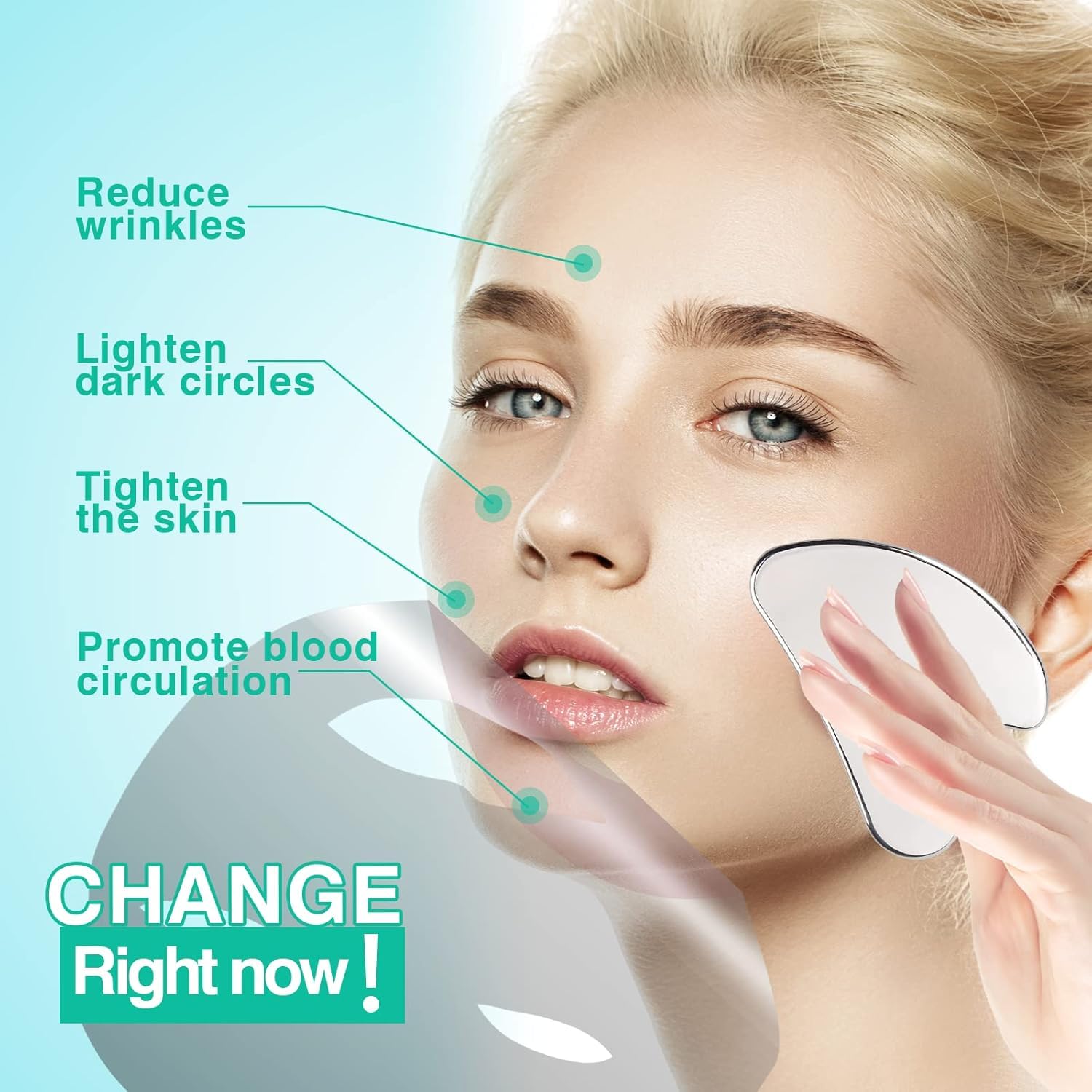 Gua Sha Acciaio Inossidabile GuaSha Viso, Durevole metallo Massaggio Viso Corpo, Antirughe Riduce il Gonfiore Strumento Raschietto per Massaggio
