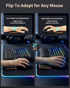 ASFSKY Keyboard and Mouse Wrist Rest Set for 60%-75% Compact Keyboards Ergonomic Wooden Support Pad with PU Leather & Memory Foam, Anti-Slip Rubber Base for Gaming, Office & Typing Pain Relief