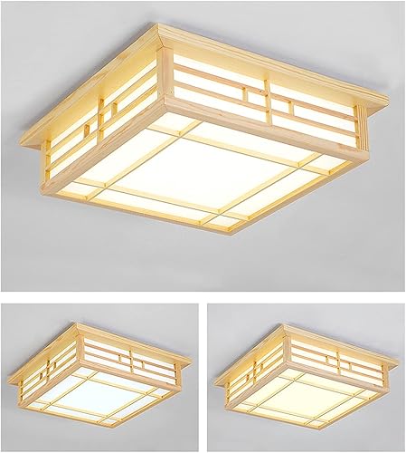 Miniatura 5 de TFCFL Lámpara de techo cuadrada de madera Tatami, luz LED de estilo japonés con control remoto para colgar en el techo, lámpara de techo cerca de la
