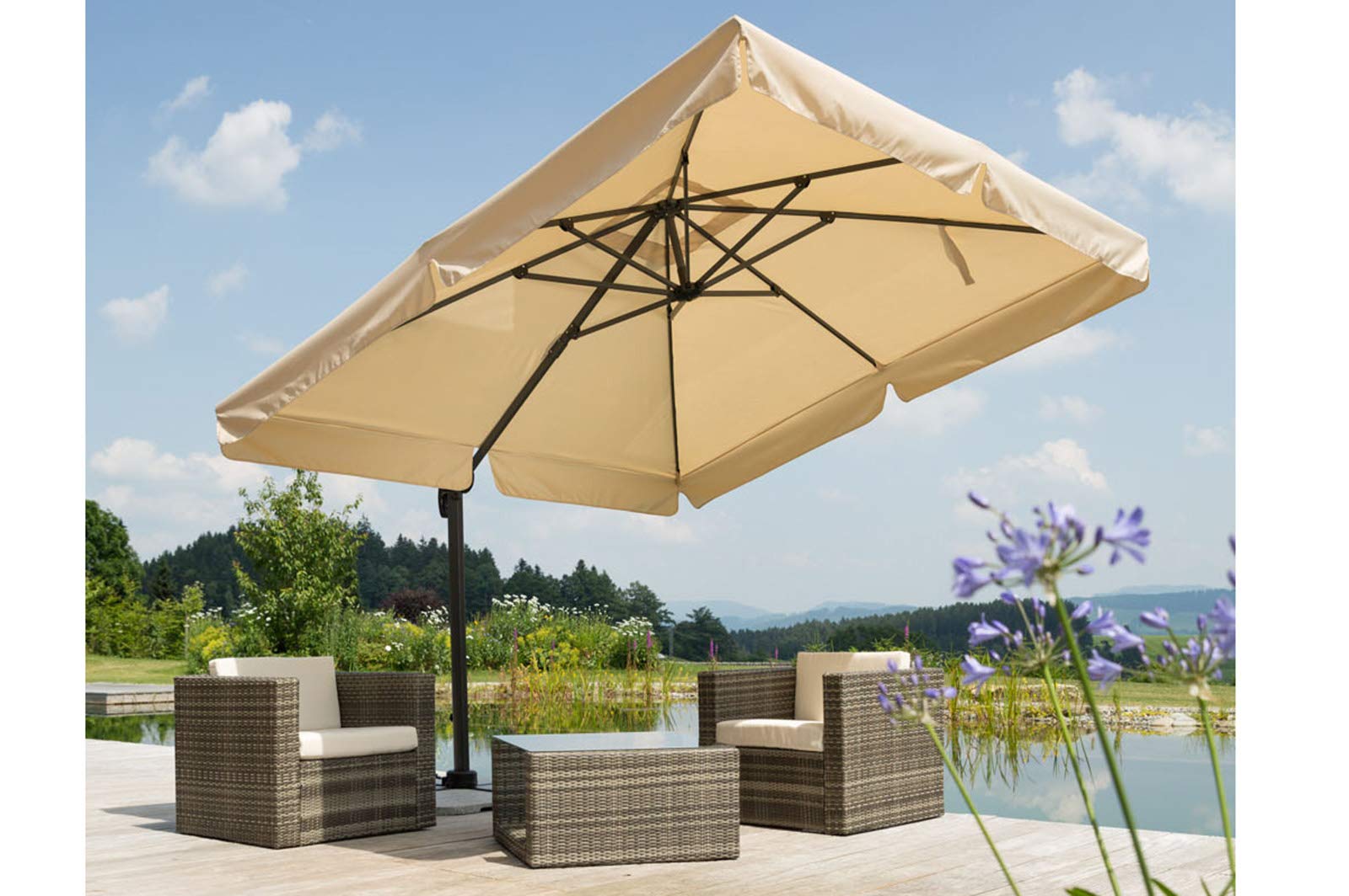 Schneider Sonnenschirm Rhodos, Natur, 300 x 300 cm quadratisch, 782-02, Gestell Alu/Stahl, Bespannung Polyester, 24 kg