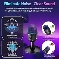 Vista 6 de Micrófono USB para PC – Micrófono para juegos de computadora con iluminación RGB para PS 4 y 5, mezcla de audio dual, silencio, salida