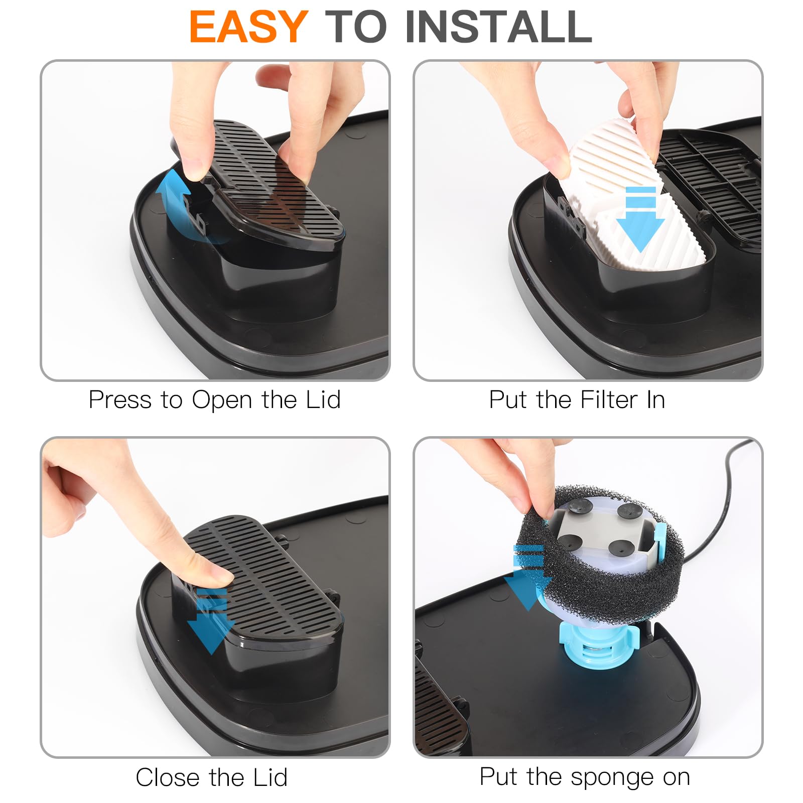 Filtros de fuente de agua para gatos para fuente dispensadora de agua Petilog de 84 onzas/2.5 L (8 filtros y 8 esponjas)