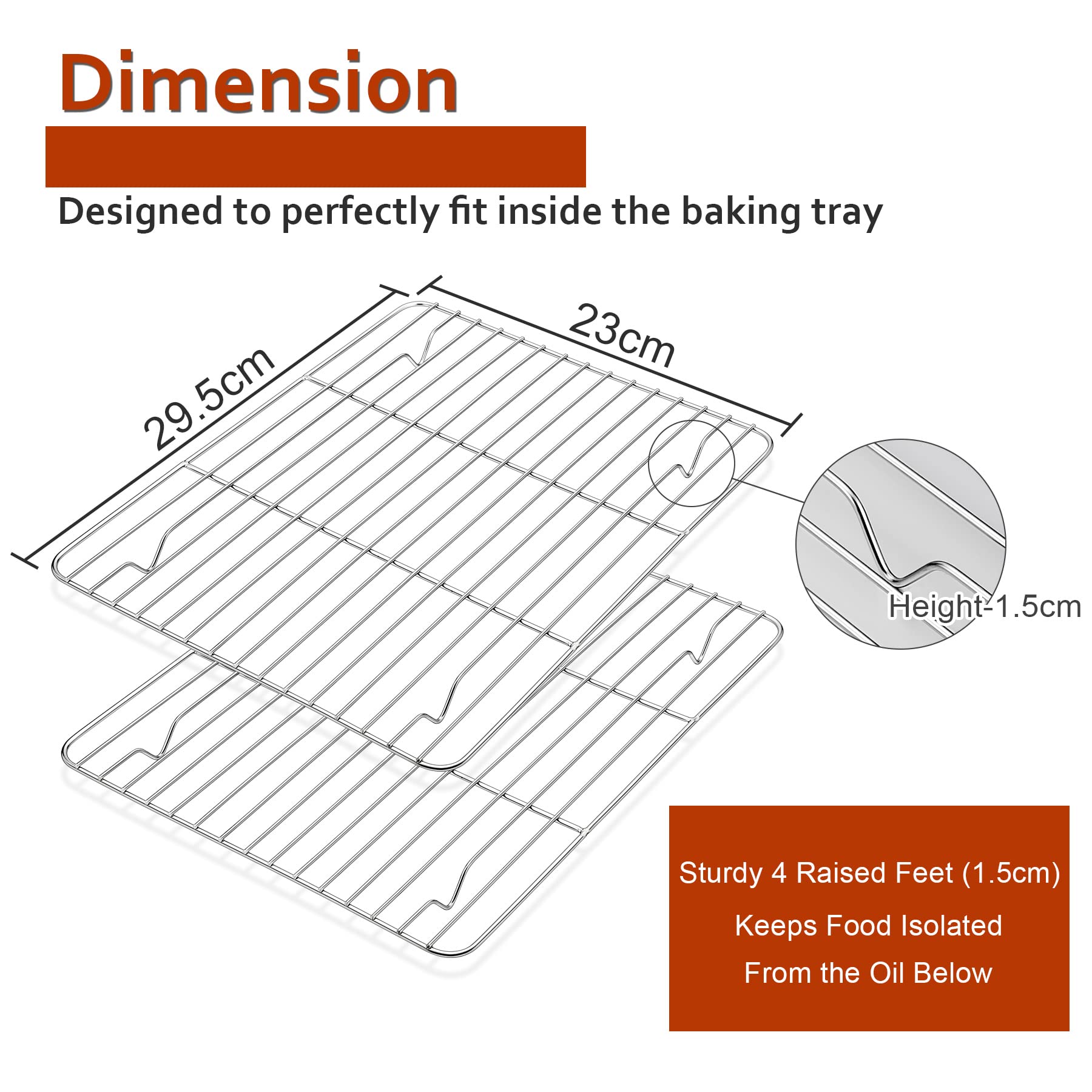 HaWare Lot de 2 grilles de refroidissement en acier inoxydable pour cuisson au four, rôtissage, séchage, plaque de cuisson pour gâteau/viande/cookies, saines et passent au lave-vaisselle