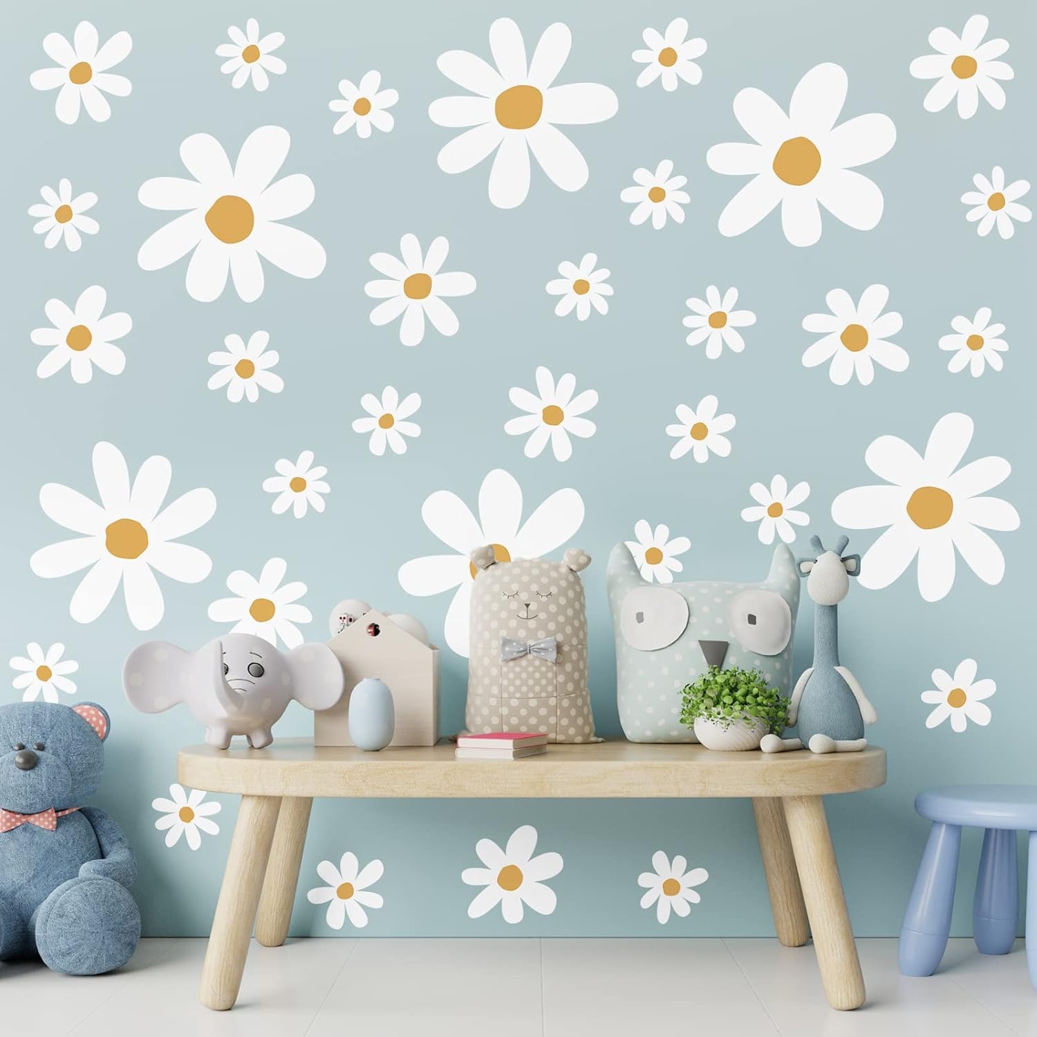 Photo 1 of 12 Sheets Daisy Wall Decals Flower Wall Stickers Large Daisy Wall Stickers for Nursery Kids Girls Bedroom Living Room Wall Decor (Large Daisy-2)