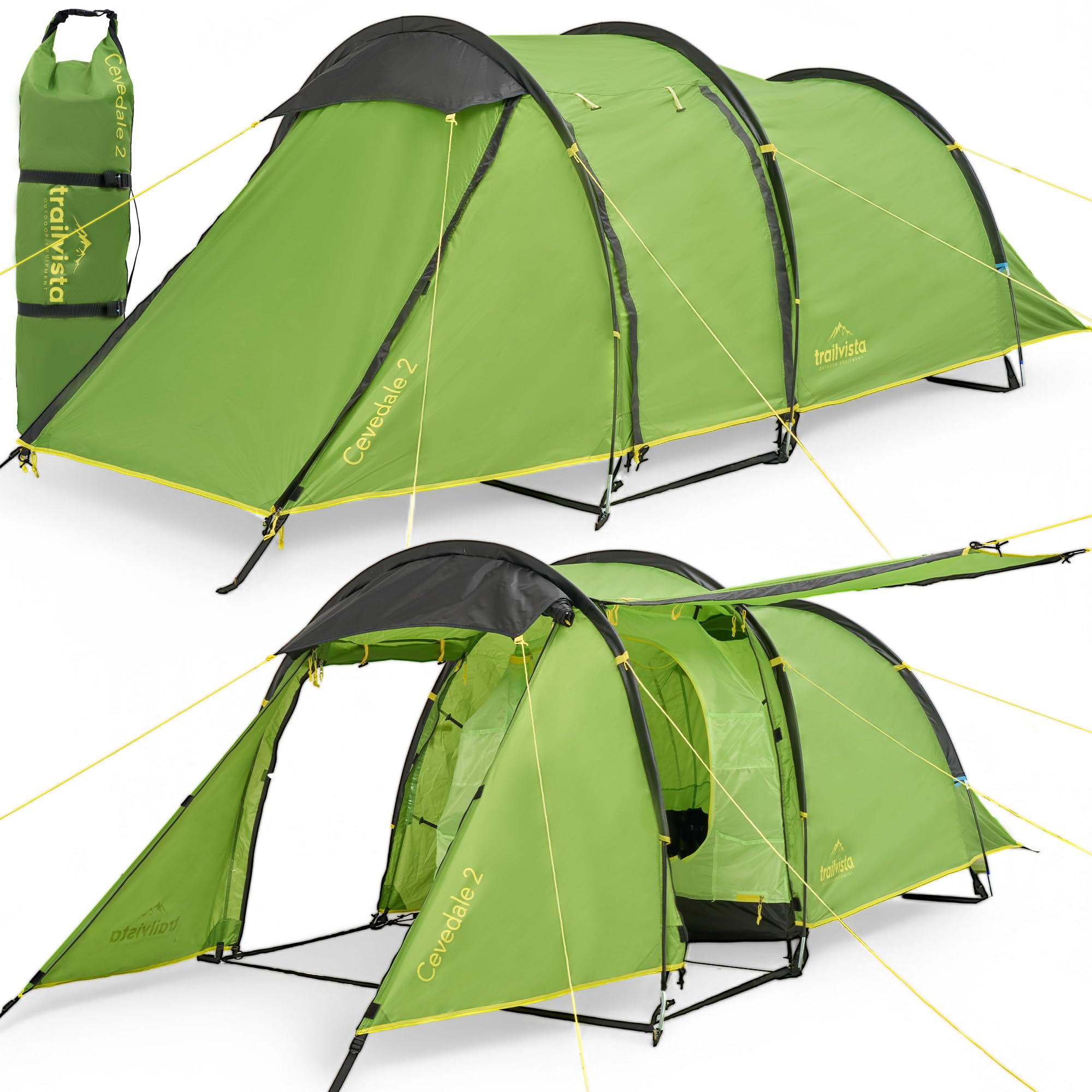 Tienda de campaña impermeable para 2 y 4 personas, tienda de campaña tipo túnel con toldo y protección contra mosquitos, tienda de campaña familiar ligera y estable, montaje rápido, tienda