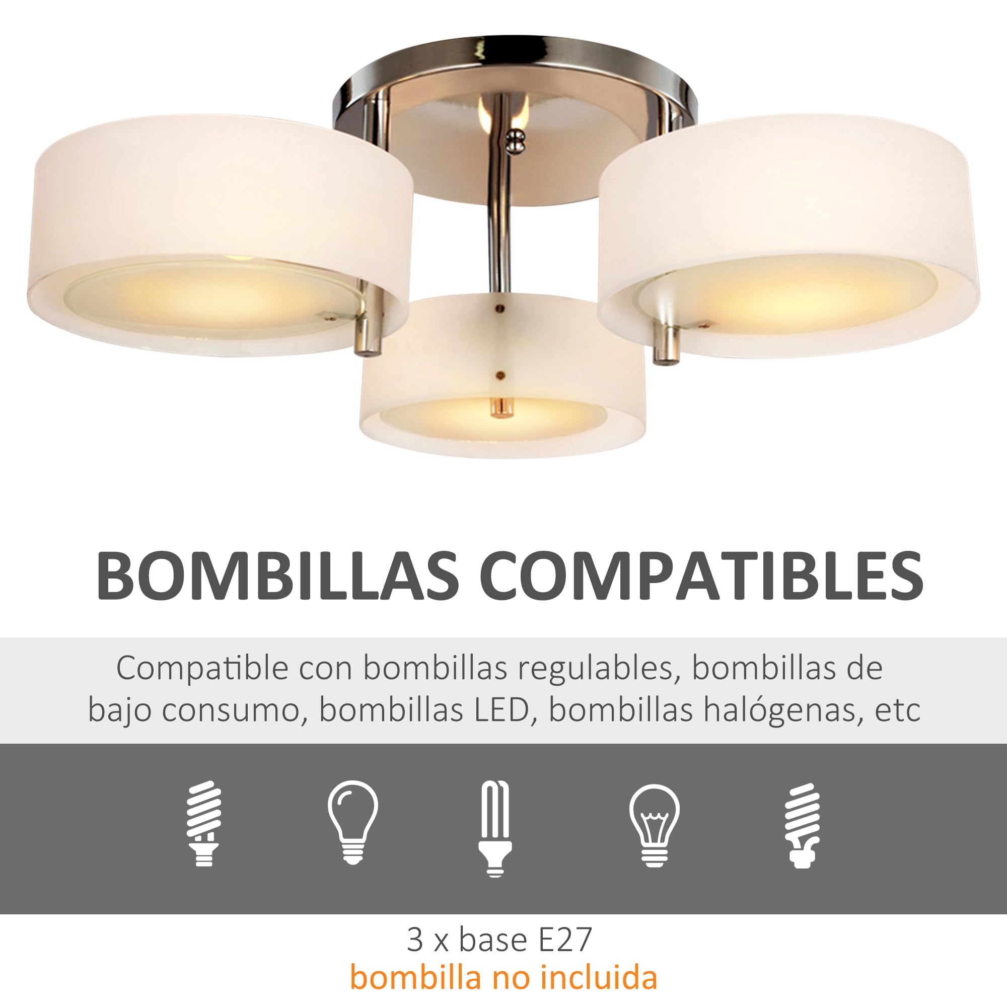 HOMCOM Lámpara de Techo Moderna Lámpara Colgante E27 Pantalla Blanco | Gota, Iluminación de Techo, Pantalla de Acrílico, para Salón Dormitorio Comedor Cocina