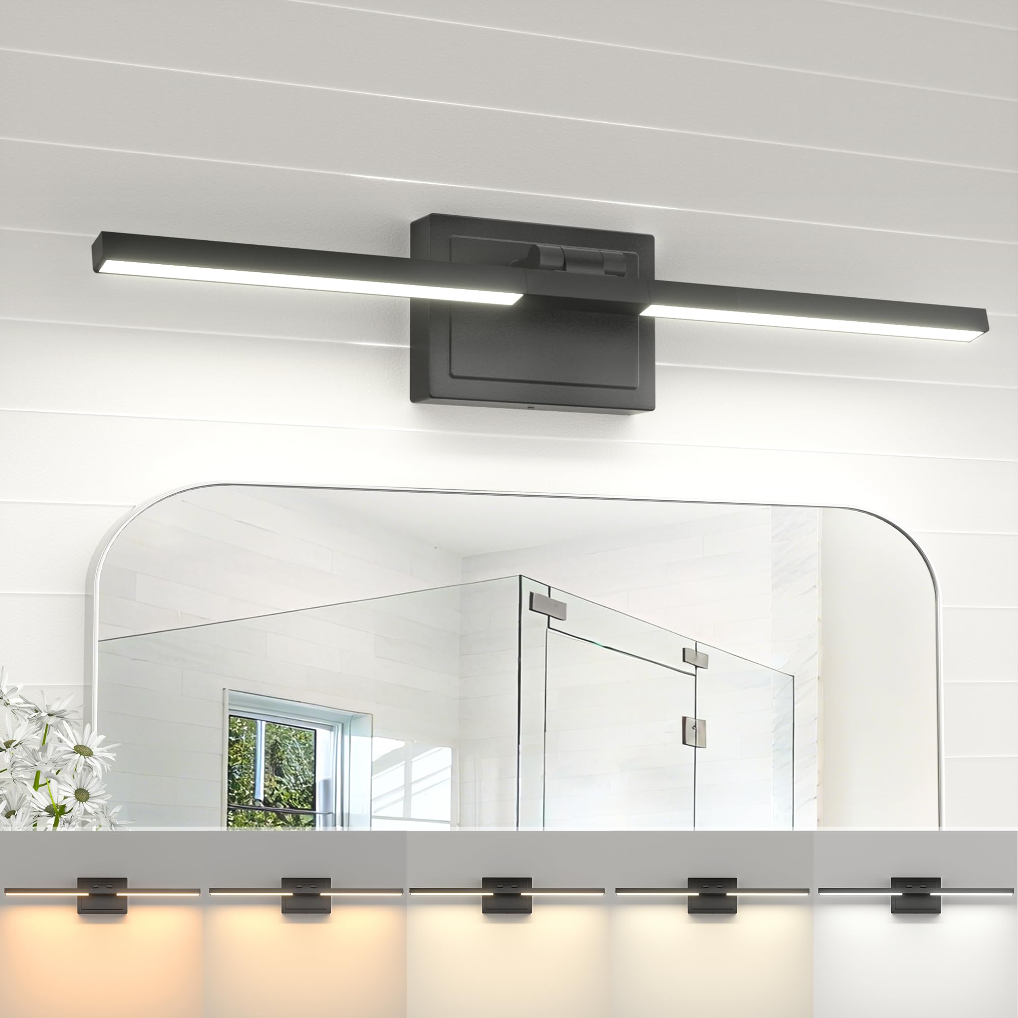 NIORSUN 24 Inch Modern Bathroom Light Fixture, 24W 5CCT Dimmable LED Black Bathroom Vanity Lights Over Mirror, Vanity Lights for Bathrooms Restroom Mirror- ETL Certified