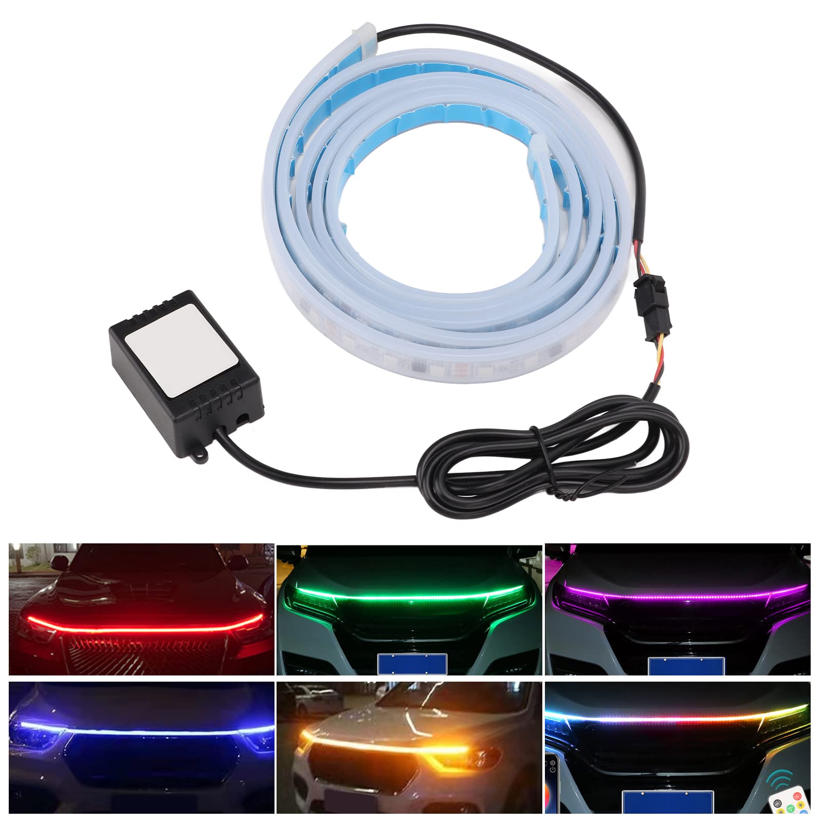 Tira de Luces LED para Exterior de Coche, 70 Pulgadas, RGB Multicolor, 12V, Impermeable, Control de Aplicación, para Capó