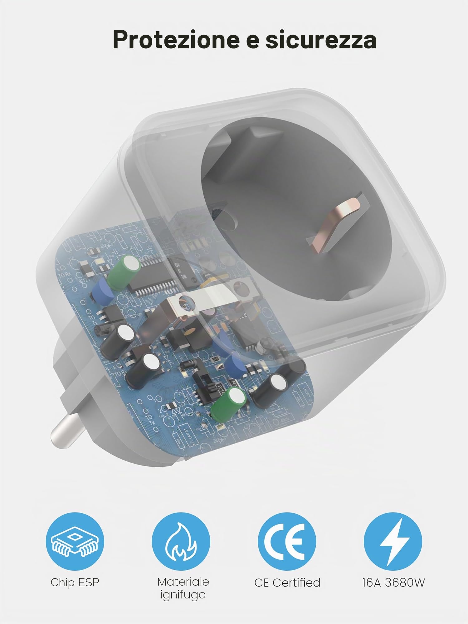 EIGHTREE Presa Smart Tasmota, Monitoraggio Energia, WiFi Intelligente Smart Plug, Compatibile con Alexa e Google Home, home asistant, MQTT, Domoticz, OpenHAB, ioBroker, 16A, solo WLAN a 2,4 GHz, 4pcs