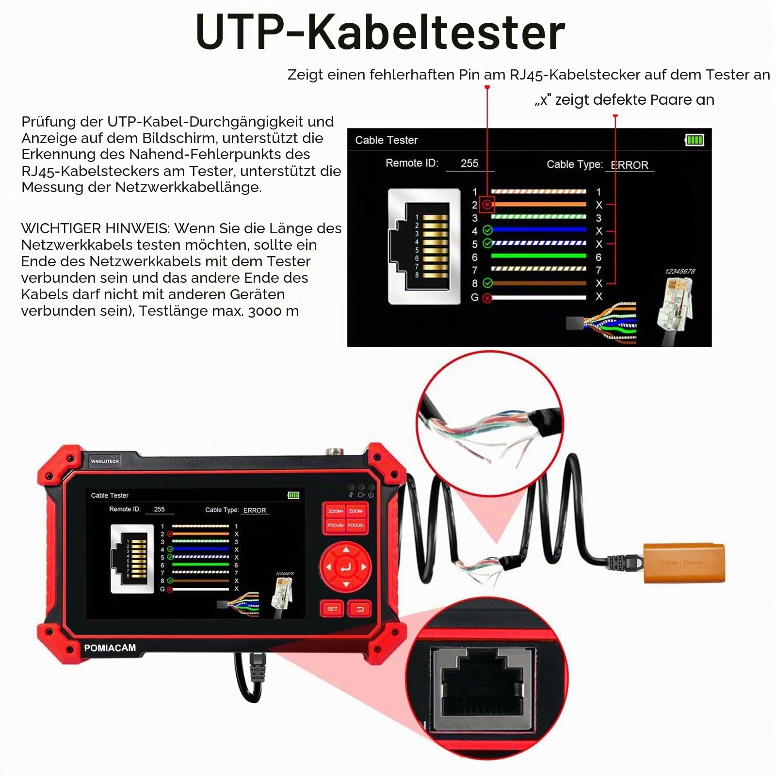 CCTV-Kameratester, HD-2950, 8 MP TVI CVI AHD CVBS Analog-Kameratester, 12,7 cm (5 Zoll), TFT-LCD-Bildschirm, UTP-Kabeltest, HDMI- und VGA-Eingang, RS485 PTZ-Steuerung, Audio-Test, 12 V