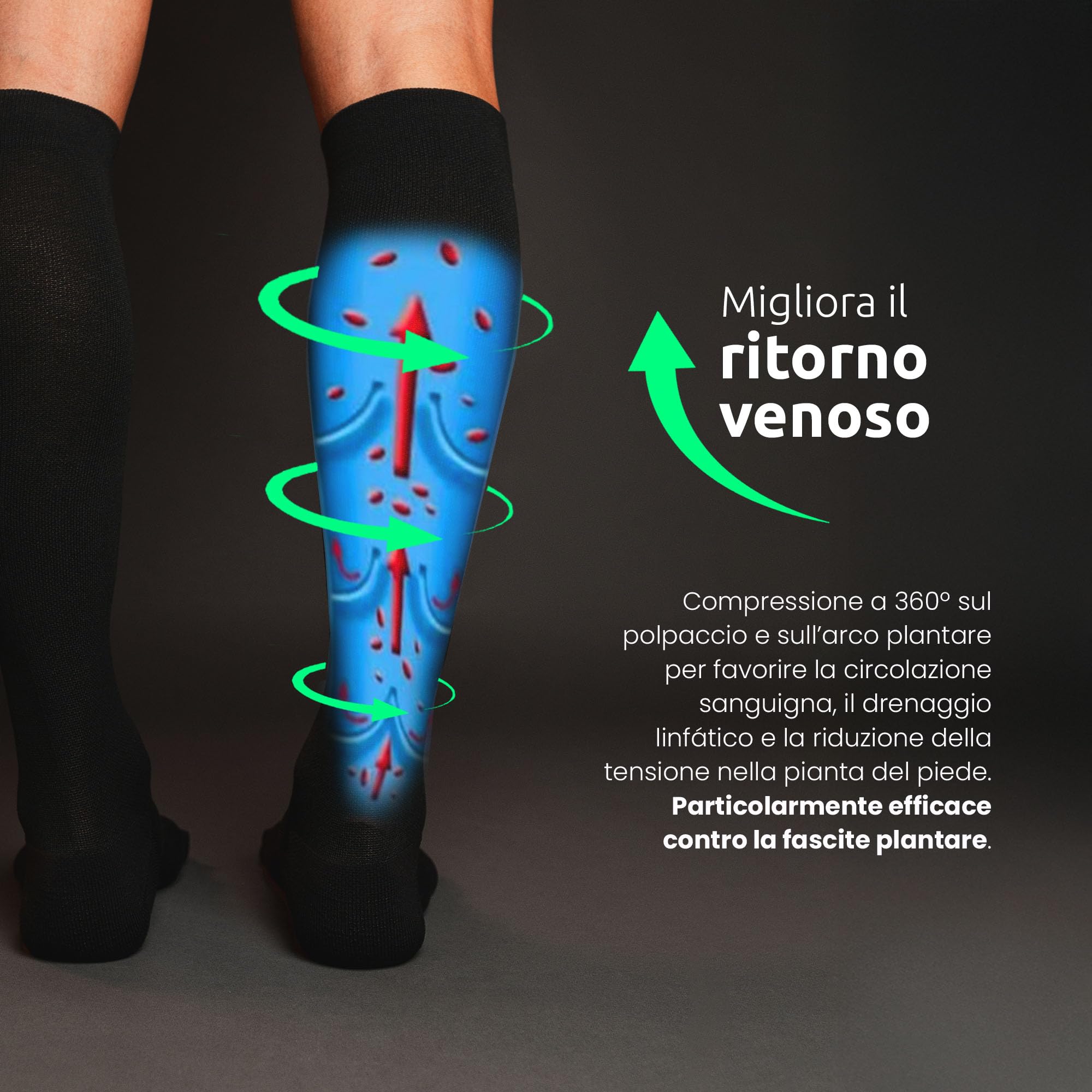 Calze Compressione Graduata per uomo e donna | Calzini Compressivi Sportivi | Tessuto Traspirante Coolmax | Perfetti per sport, lavoro o viaggi