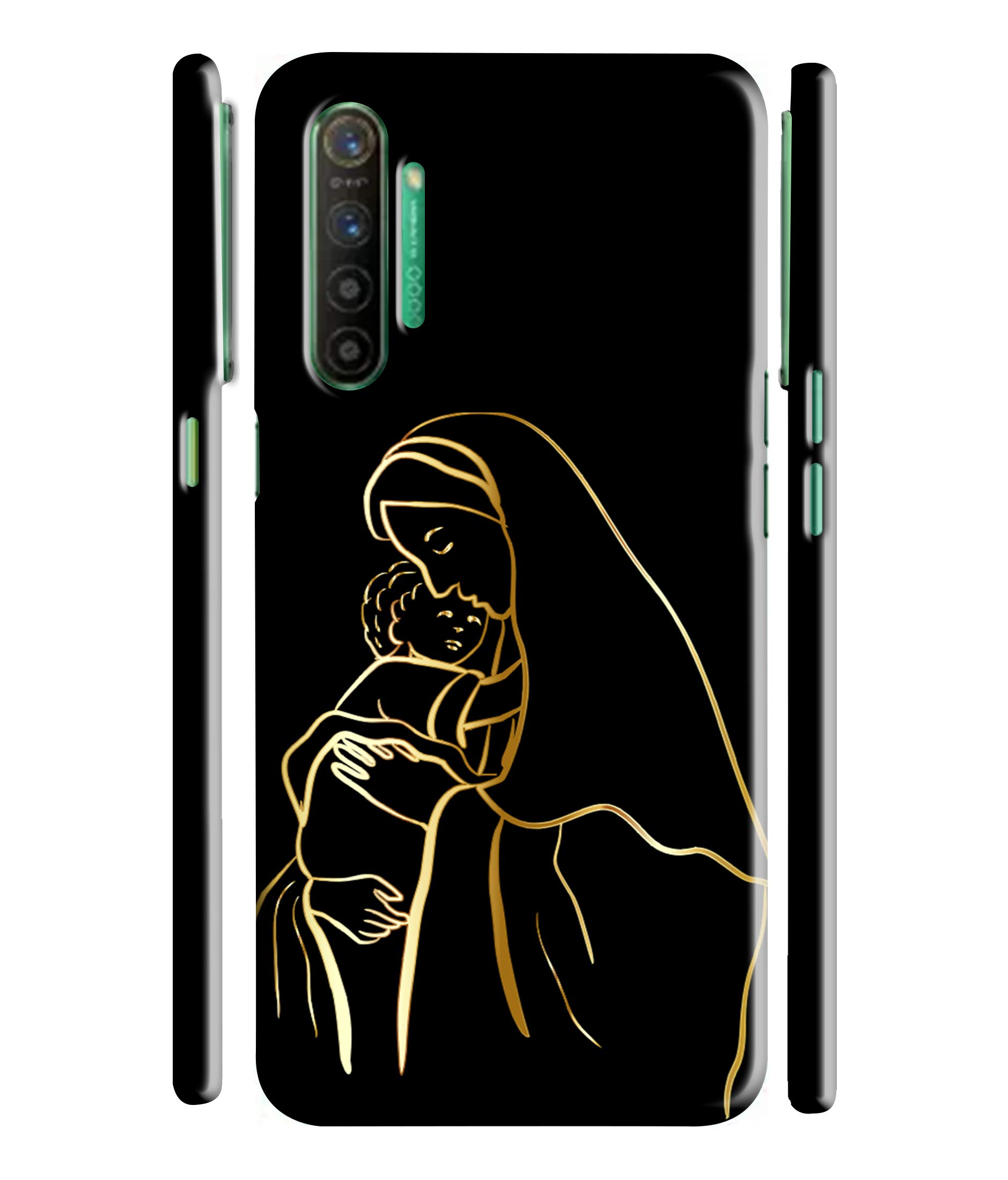 Printed Gold Virgin Mary and Baby Jesus Designer Back Case Cover for Realme X2