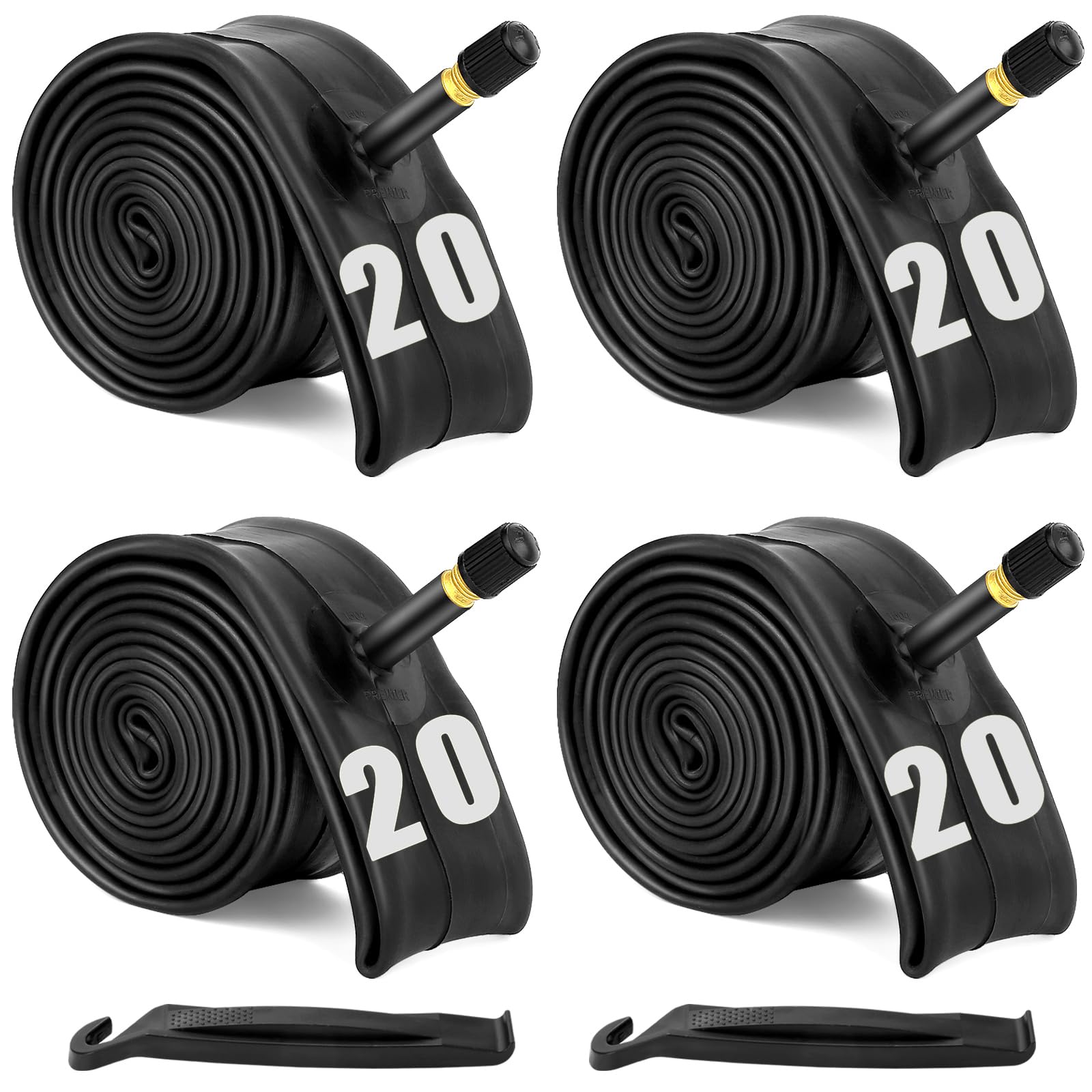 4 Pack 12''/16"/ 20"/ 24"/ 26" /27.5''x1.75/1.95/2.10/2.125 Bike Tubes with 2 Tire Levers, Bicycle Inner Tube 32mm Schrader Valve, Bike Inner Tube for Road/MTB/Kids Bike by Hydencamm (4 of One Size)ClimatePartner certified