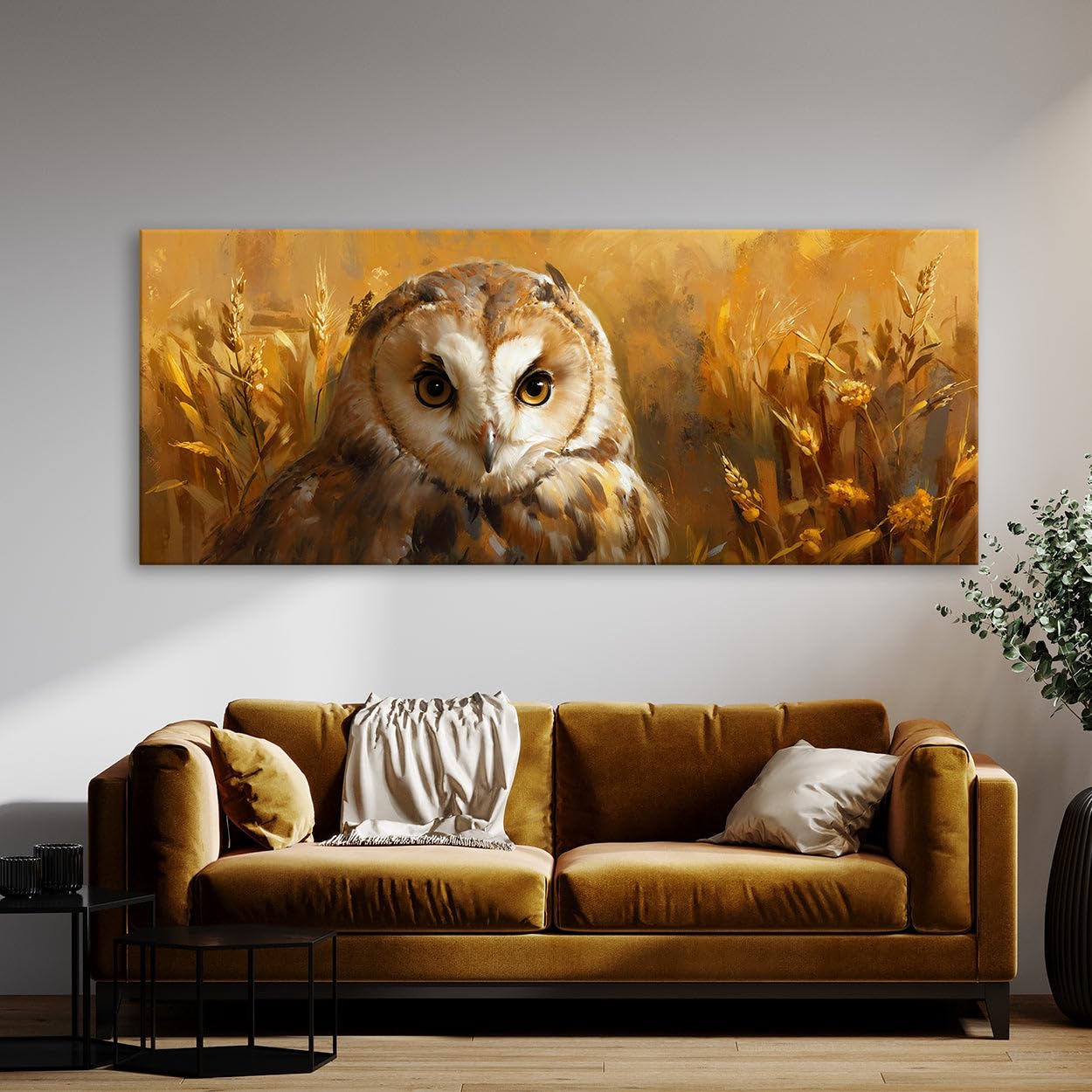 Sense Canvas Stampa artistica su tela con 3 occhi di barbagianni, decorazione per la casa, poster grande 40 x 16 / 1,9 cm