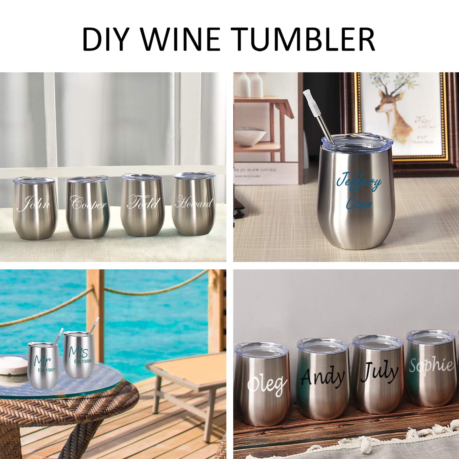 Paquete de 6 vasos de vino de acero inoxidable, vaso de vino aislado de 12 onzas, copa de vino aislada de doble pared, copas de vino sin tallo de acero inoxidable con tapas para café, vino, cócteles,