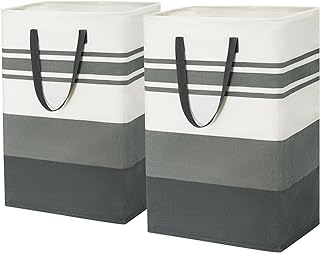 Goodpick Large Laundry Hamper, 2-Pack 75L Tall Laundry Basket, Clothes Hamper Basket Organizer with Extended Handles, Folding Laundry Baskets for Dorm and Family, Baby Laundry Basket for Toys, Grey
