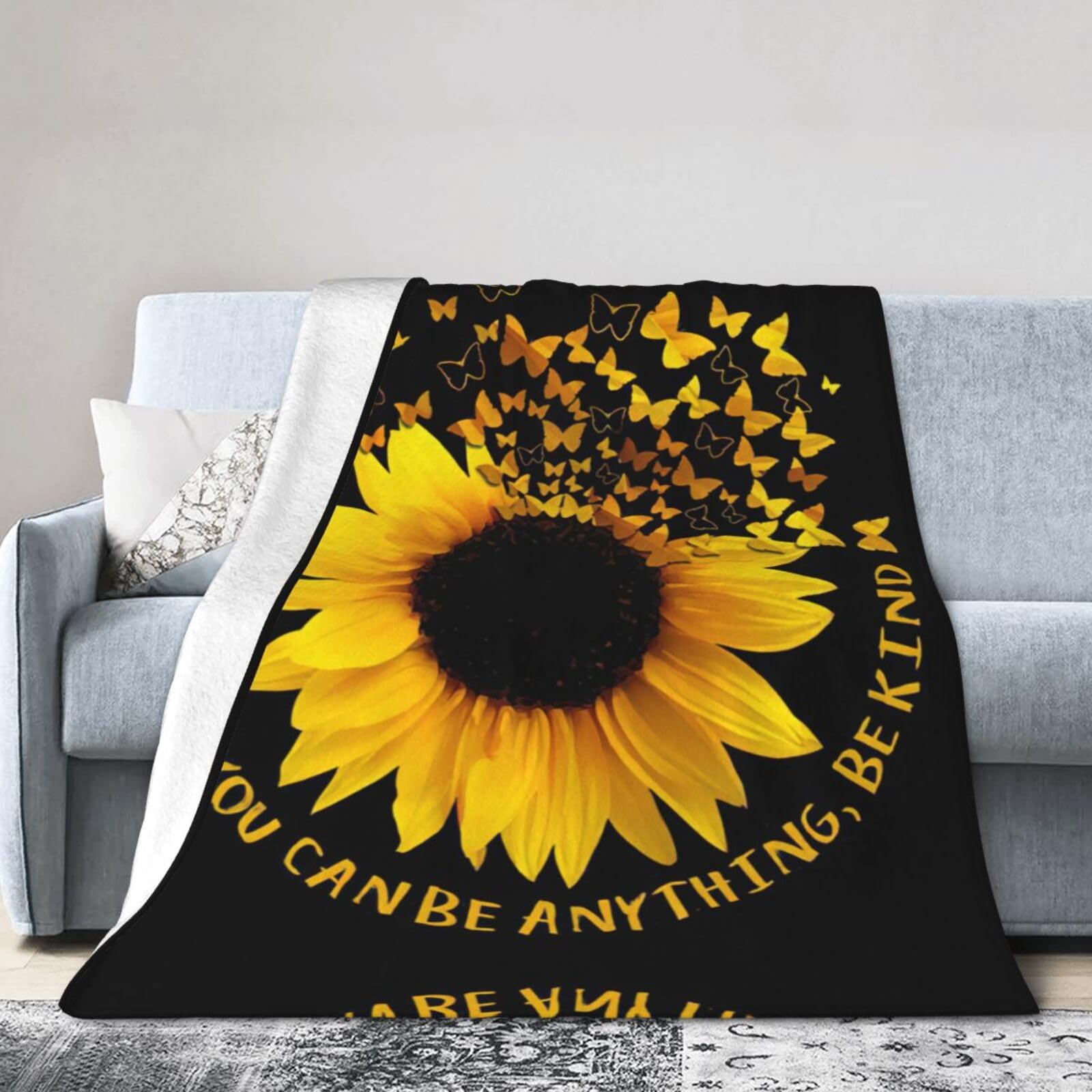 Uusnwaa Soft Cosy Fleece Warm Throw Butterfly And Sunflower Print Blanket