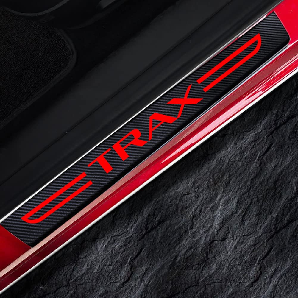 4PCS Car Door Sill Protector for Chevy Trax,Carbon Fiber Leather Car Door Threshold Protection Sticker Anti-Dirty Sill Decoration Scuff Plate Scratch Cover Accessories