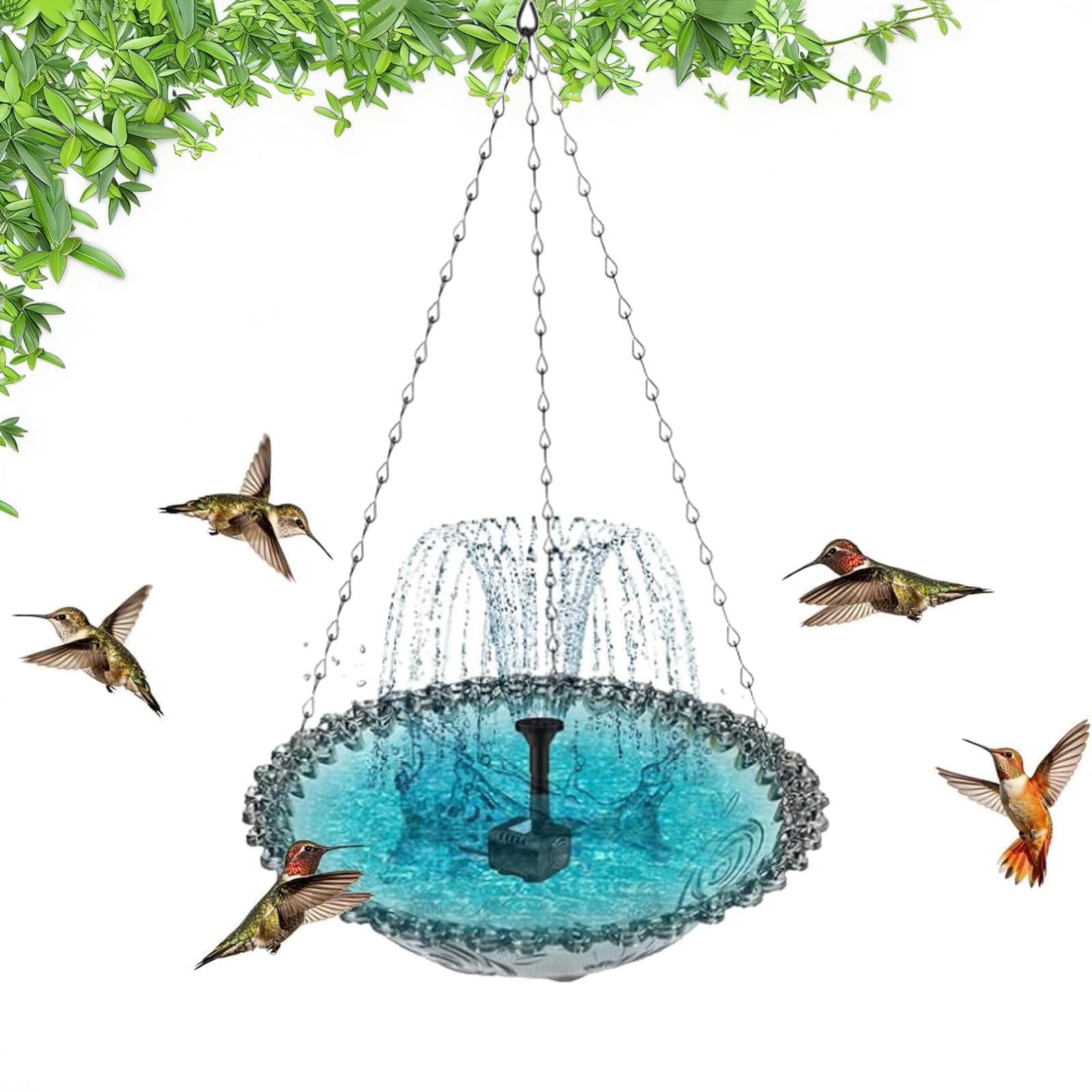 Fontaine solaire suspendue en cascade grise : finie l'eau stagnante dans le jardin