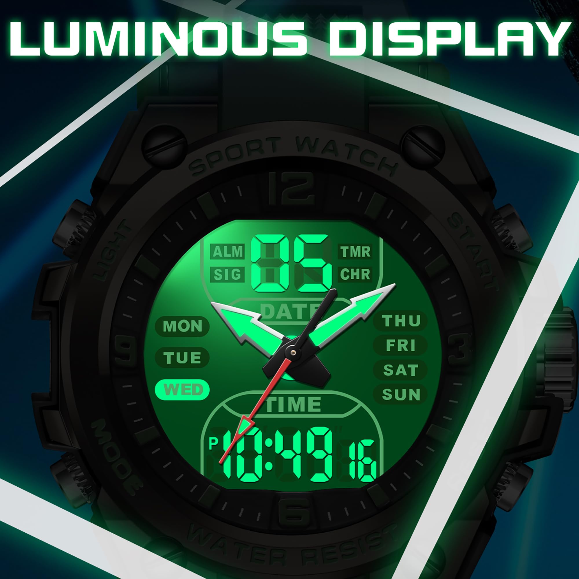 findtime Montre numérique de sport étanche pour homme, chronomètre, alarme, pour la course à pied, la natation, montre analogique à grand cadran Relojes para Hombres