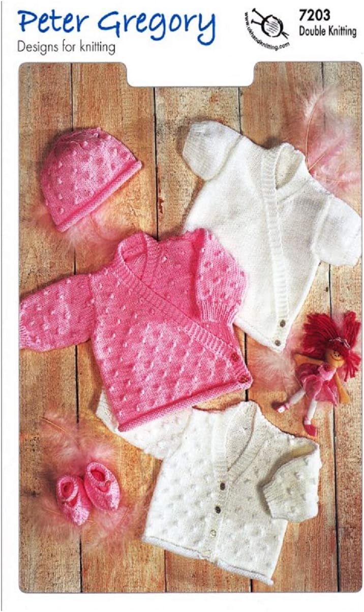 Peter Gregory Double Knitting Pattern - 7203 Baby Cardigans Hat & Slippers Office Product
