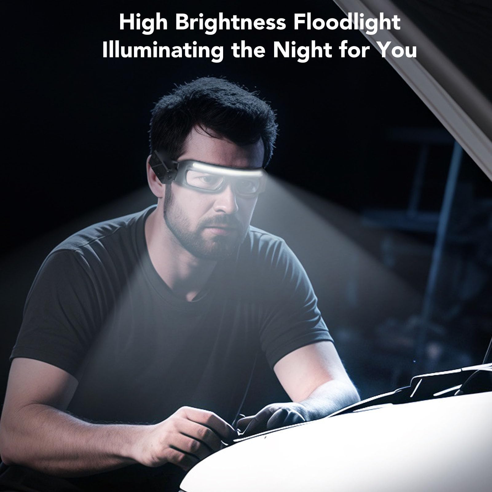 Linterna Frontal para Gafas, LED COB 1000LM, Resistente Al Agua, USB, Luz de Trabajo Portátil, Gafas Frontales con Sensor de Onda para Pesca Nocturna Al Aire, Ciclismo