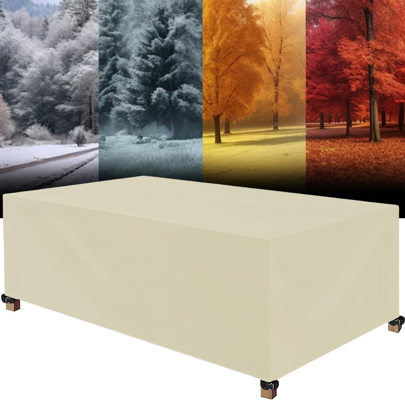 Copritavolo Esterno Impermeabile 220 x 380 x 220 cm Impermeabile Resistenza Ai Raggi UV Antivento, Telo Copertura Tavolo Esterno, per Mobili da Giardino, Beige