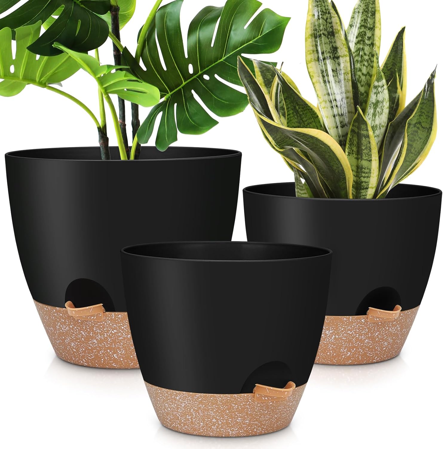 YNNICO 12 10 9 Inch Large Self-Watering Plant Pots 3-Pack